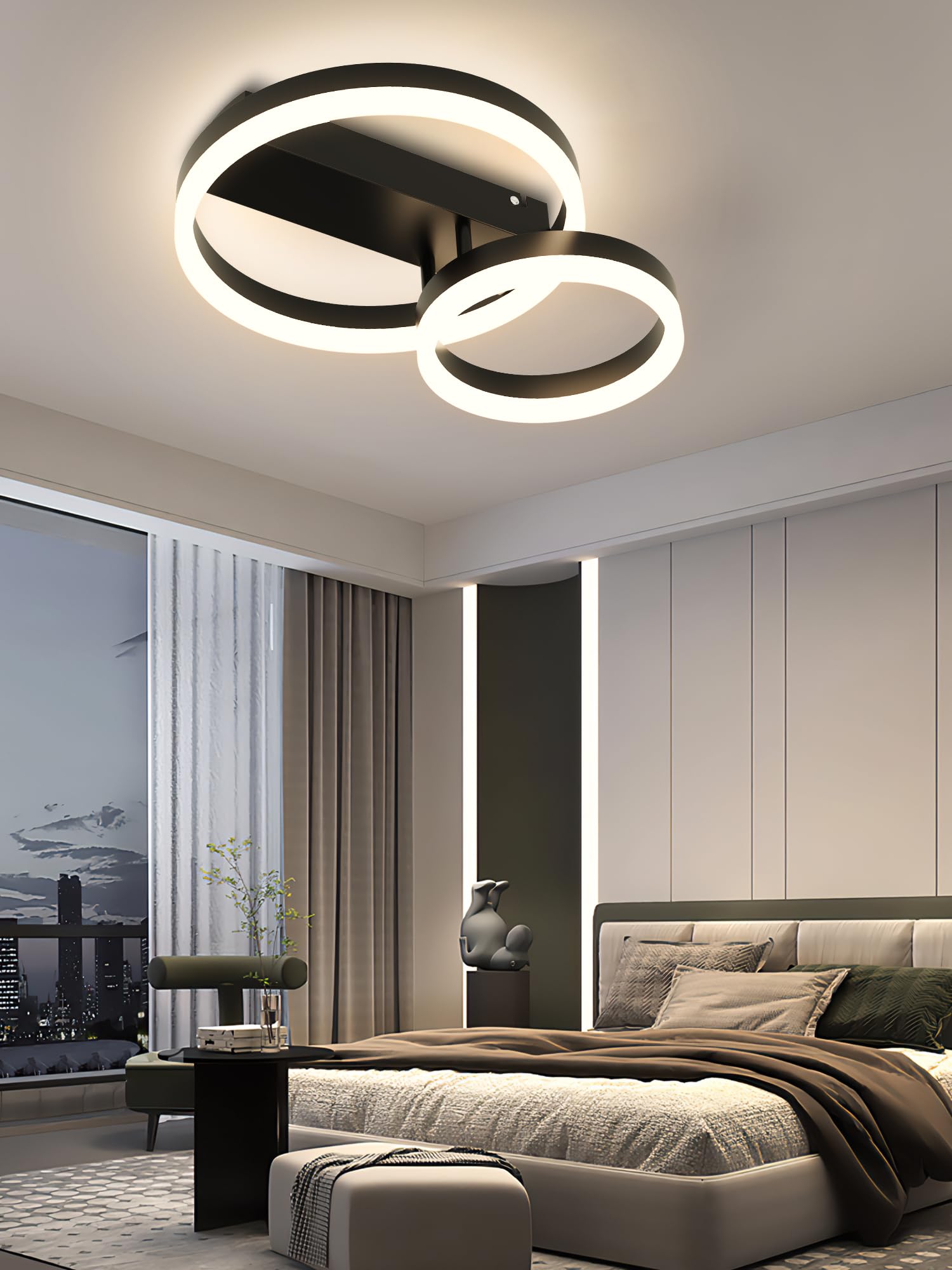 KAUCQI Led-plafondlamp, dimbaar, 55 x 40 x 6 cm, 36 W, led-plafondlamp met afstandsbediening, 3000 K-6000 K, moderne plafondverlichting voor woonkamer, slaapkamer, hal, led-ring