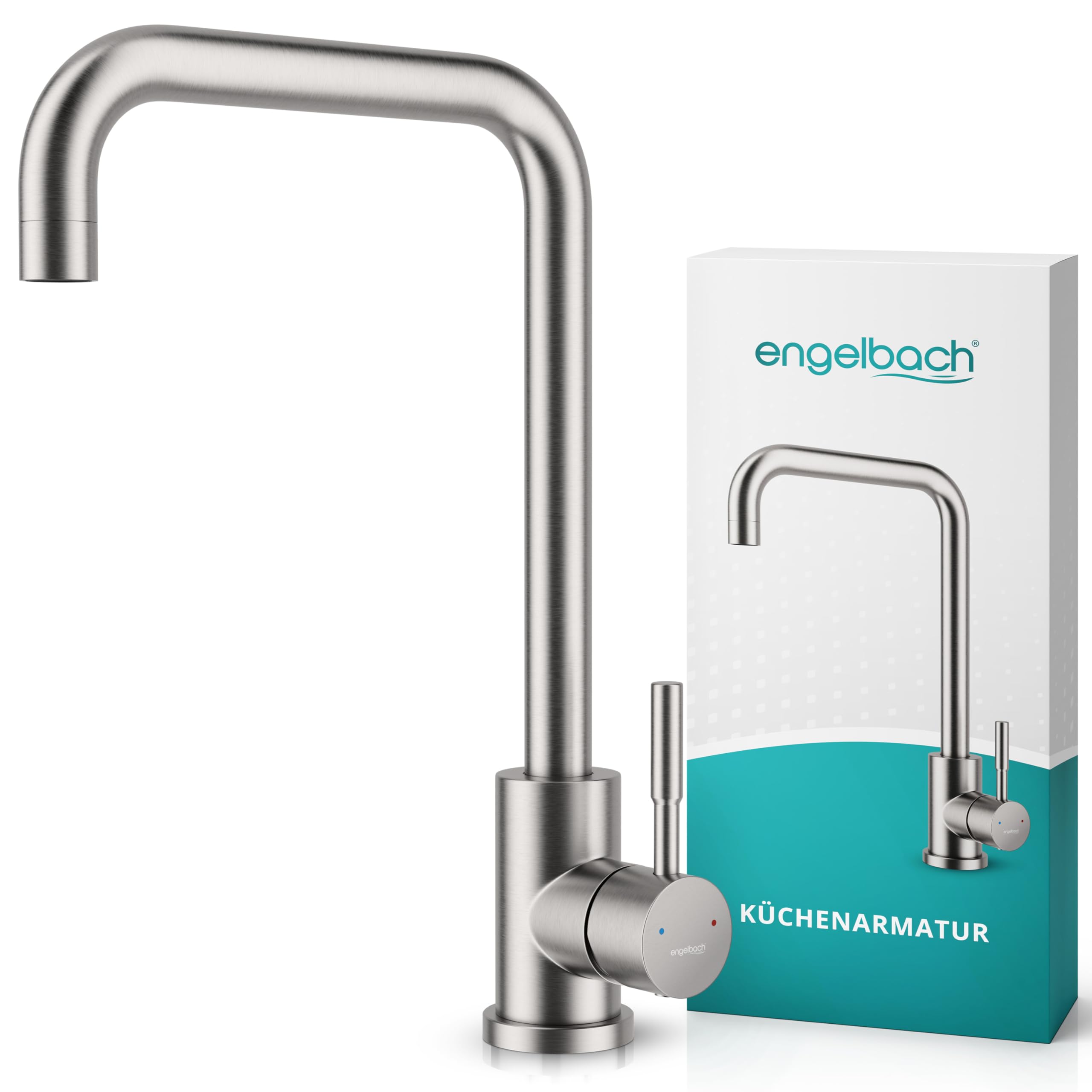 Engelbach® Wasserhahn Küche - 360° Schwenkbare Küchenarmatur aus 304 Edelstahl - inklusive tropffreier Keramikkartusche, Spültischarmatur, Mischbatterie, Gebürstet