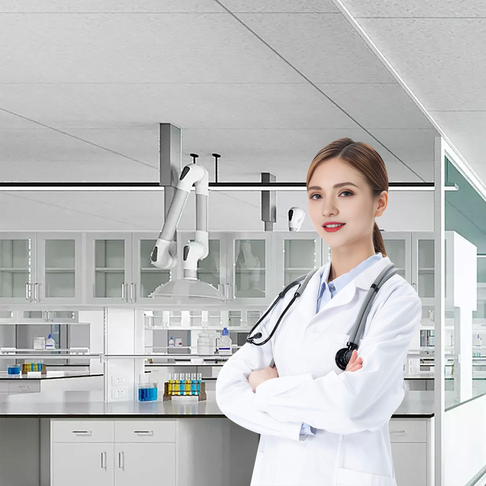 Bata de Laboratorio Médica Blanca Larga Manga Larga Uniformes Sanitarios con Bolsillos y Botones