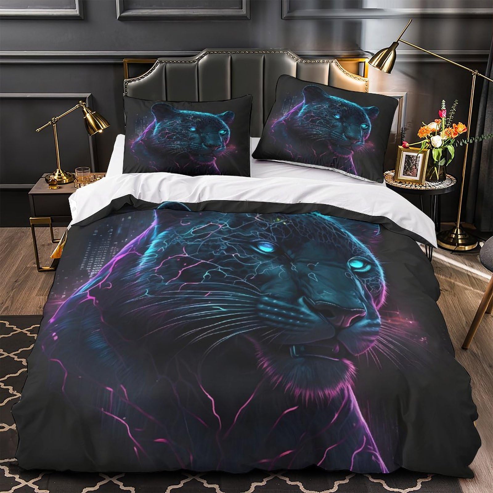 Housse de couette panthère néon cyberpunk pour transformer la chambre ado