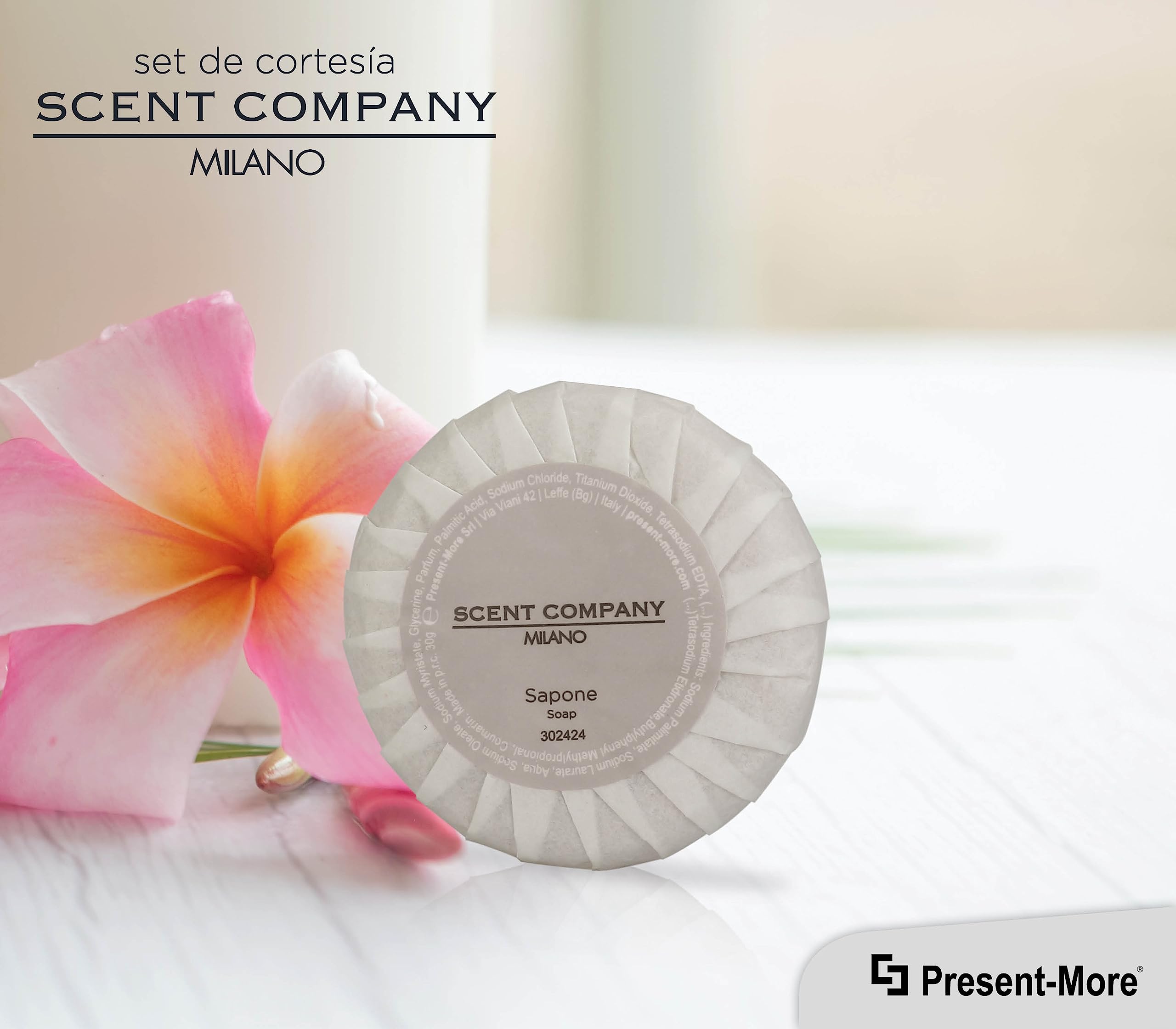 Present-More Jabon manos 30gr Scent Company Milano - Jabon 250 unidades para Hoteles y B&B | Jabon con fragancia Ámbar Real