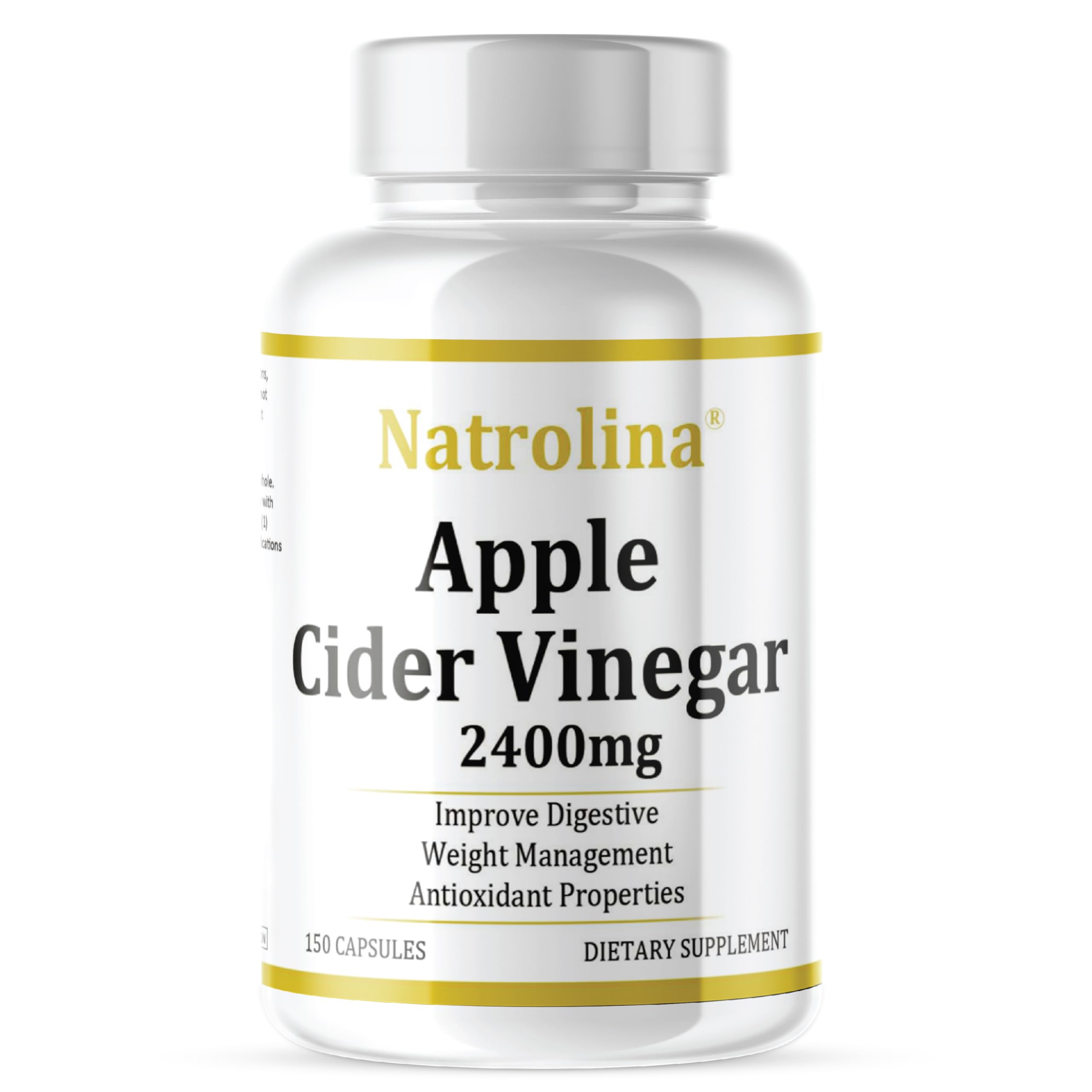 Natrolina Apple Cider Vinegar 2400mg - 150 Capsules | ACV Supplement for Weight Management, Immune Health | Non-GMO, Gluten Free Supplement