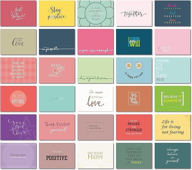 Positive Affirmation Cards Pantone Motivational Postcards pack of 30, Mindfulness gifts for students from teachers, women, men and teens Stylish positivity gifts for mental health well done cards