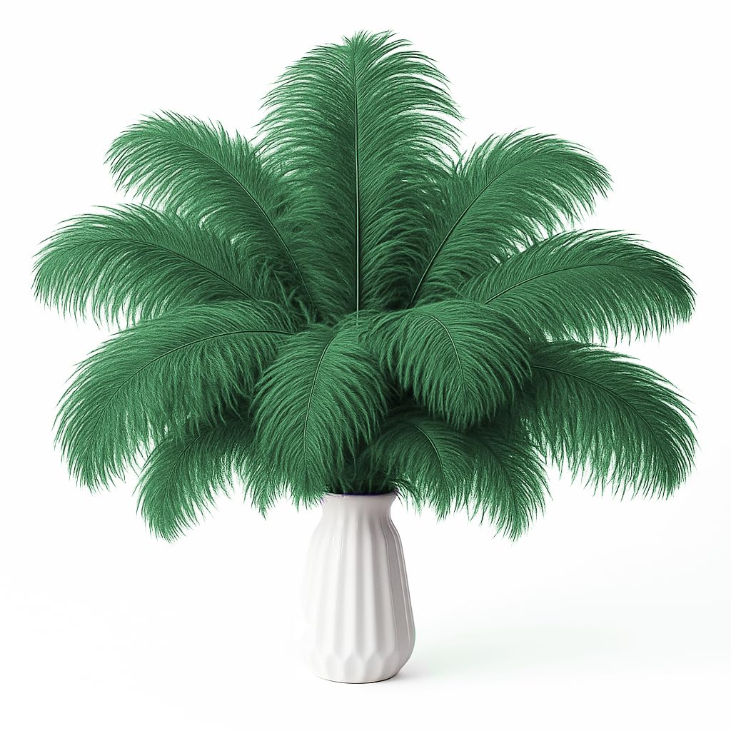 Lamar Feather 20pcs 14-16'' Blackish Green Ostrich Feathers for Wedding Centerpieces, DIY Crafts, Dream Catchers, Party Decor, Floral Arrangement, Bohemian Home Decor (Blackish Green)