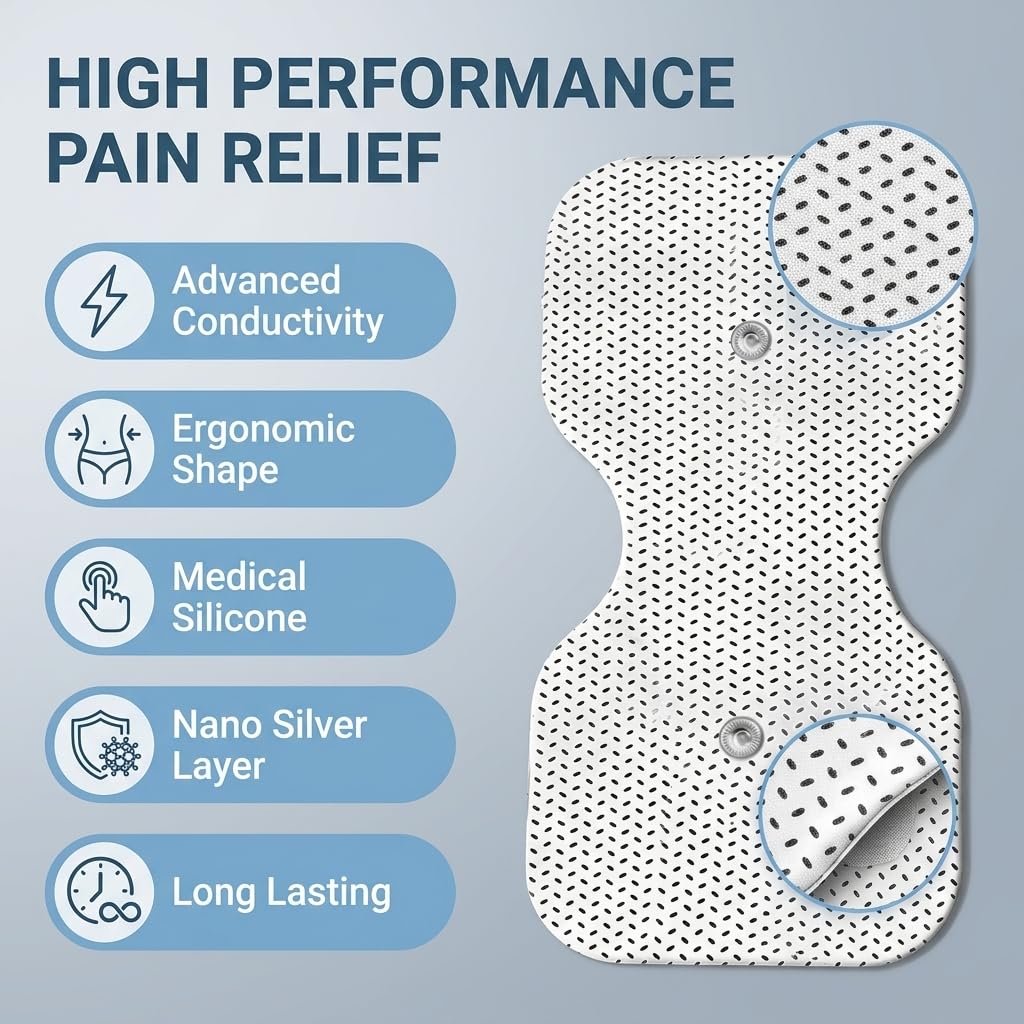TENS Unit Replacement Pads 3.5mm Snap Connector, 4"×8" Dual-Lead Self-Adhesive Electrode Pads for TENS EMS Muscle Stimulator, Latex-Free Reusable Muscle Stimulation Pads, 10 Pack