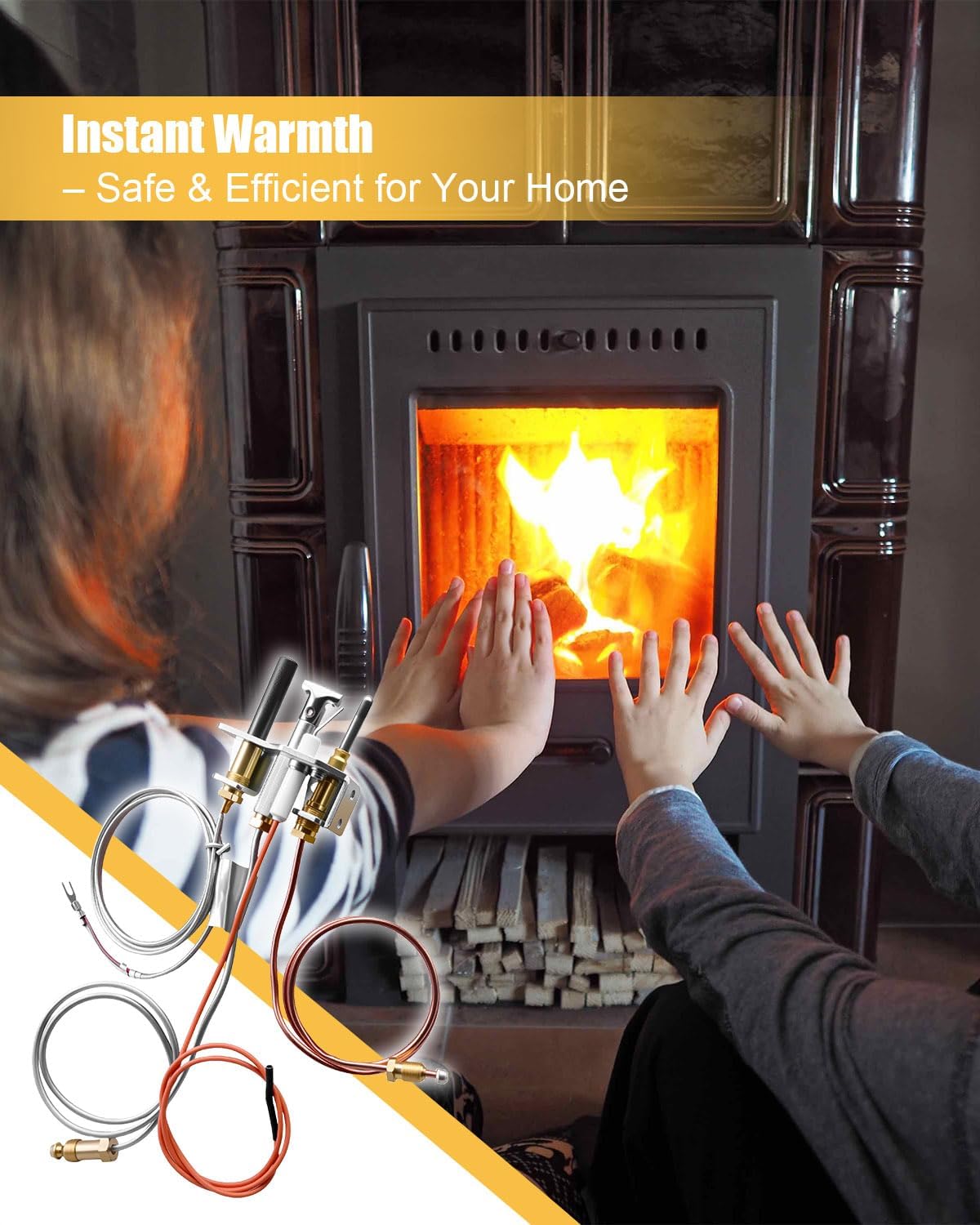 25660 4021-732 Pilot Assembly Natural Gas (NG) Fit for Heatilator GNDC33, GNDC36, Heat-N-Glo Quadrafire Stove and Fireplace, 25174 Natural Gas Pilot Assembly with Thermocouple Thermopile Electrode