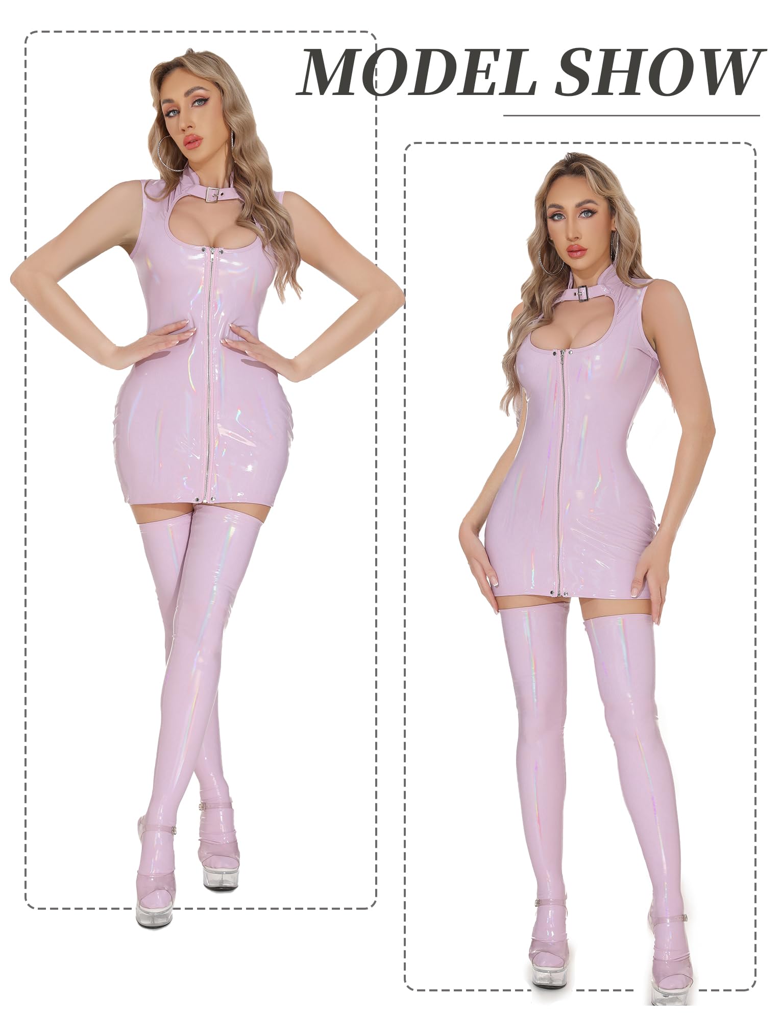 AIEOE Vestido Cuero Mujer Sexy Vestido Cuero Mujer Talla Grande Vestido Cuero Mujer Elegante Body Sexy Mujer Eróticos de Cuero XS-L