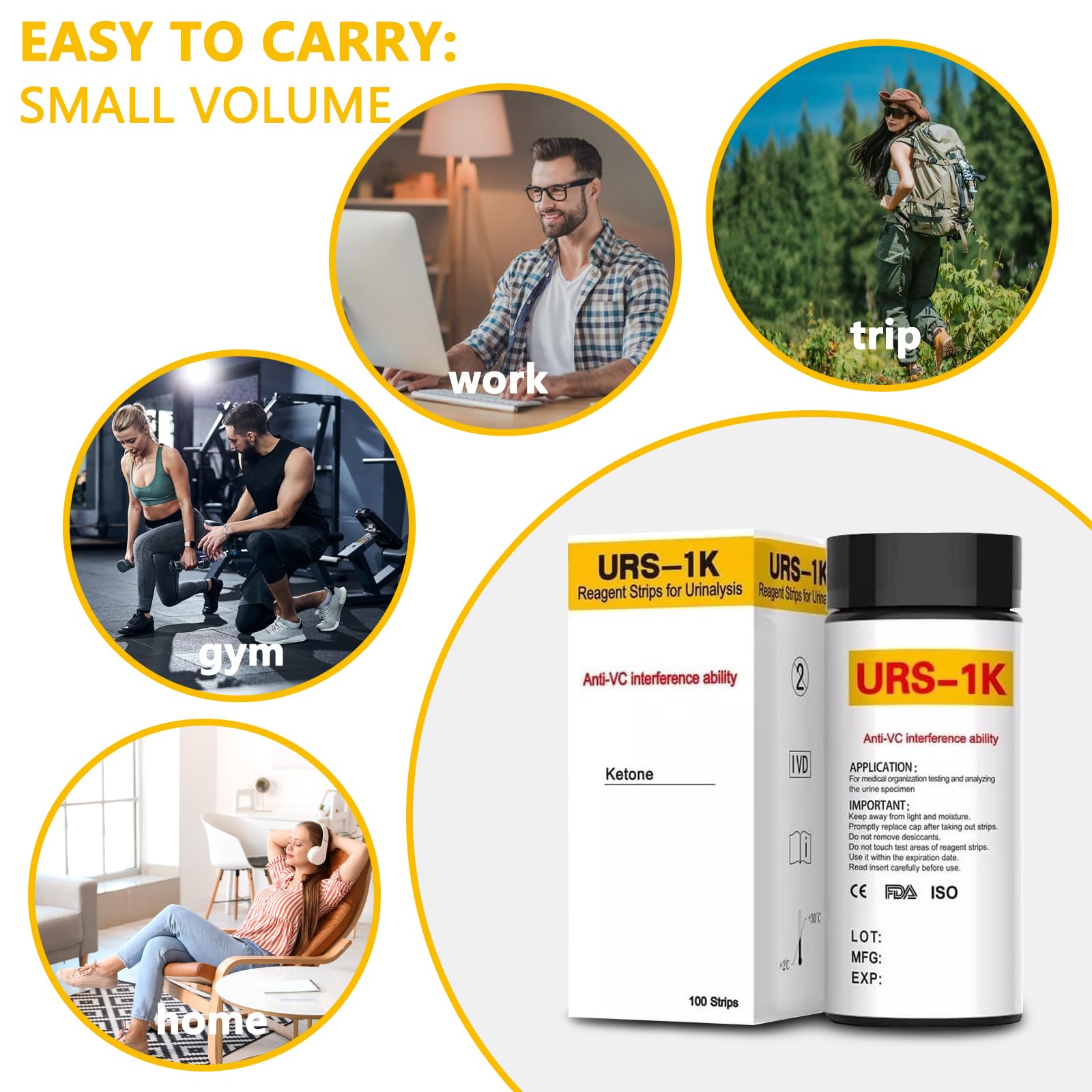 Urin Ketose Teststreifen URS-1K, 100 Streifen Keton Teststreifen Home Ketosis Tests Analyse Professionelle schnelle Tests