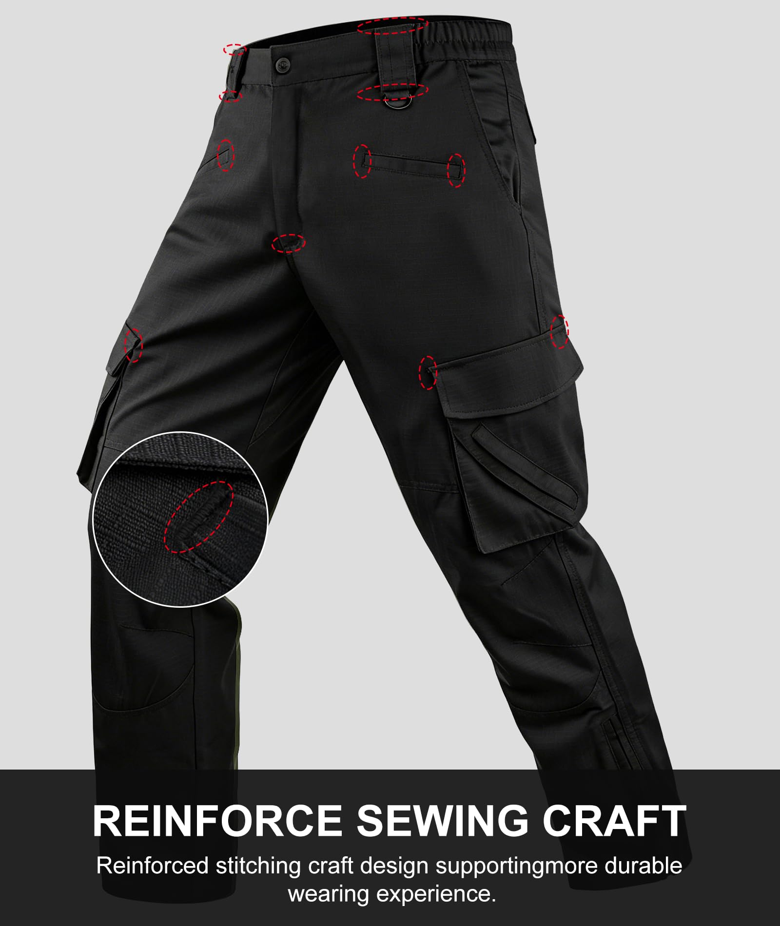 ZITY Pantalones de Trabajo para Hombre, Pantalones tácticos Cargo Senderismo con Cintura elástica montañismo para Exteriores con múltiples Bolsillos