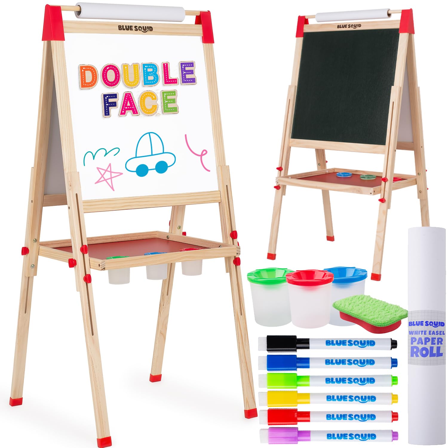 Chevalet Peinture pour Enfants 3 en 1 - Set Accessoires, Tableau Enfant Double Face avec Noir Magnétique, Chevalet Pour Enfant, Tableau Blanc Magnetique Enfant Sur Pied en Bois 3-4 4-8 9-12 ans