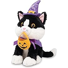 Cuddle Barn - Trick-or-Treat Tammy | Animated Halloween Tuxedo Cat Stuffed Animal Plush Toy, Dressed as Witch Twirls to I Want Candy, 9 inches