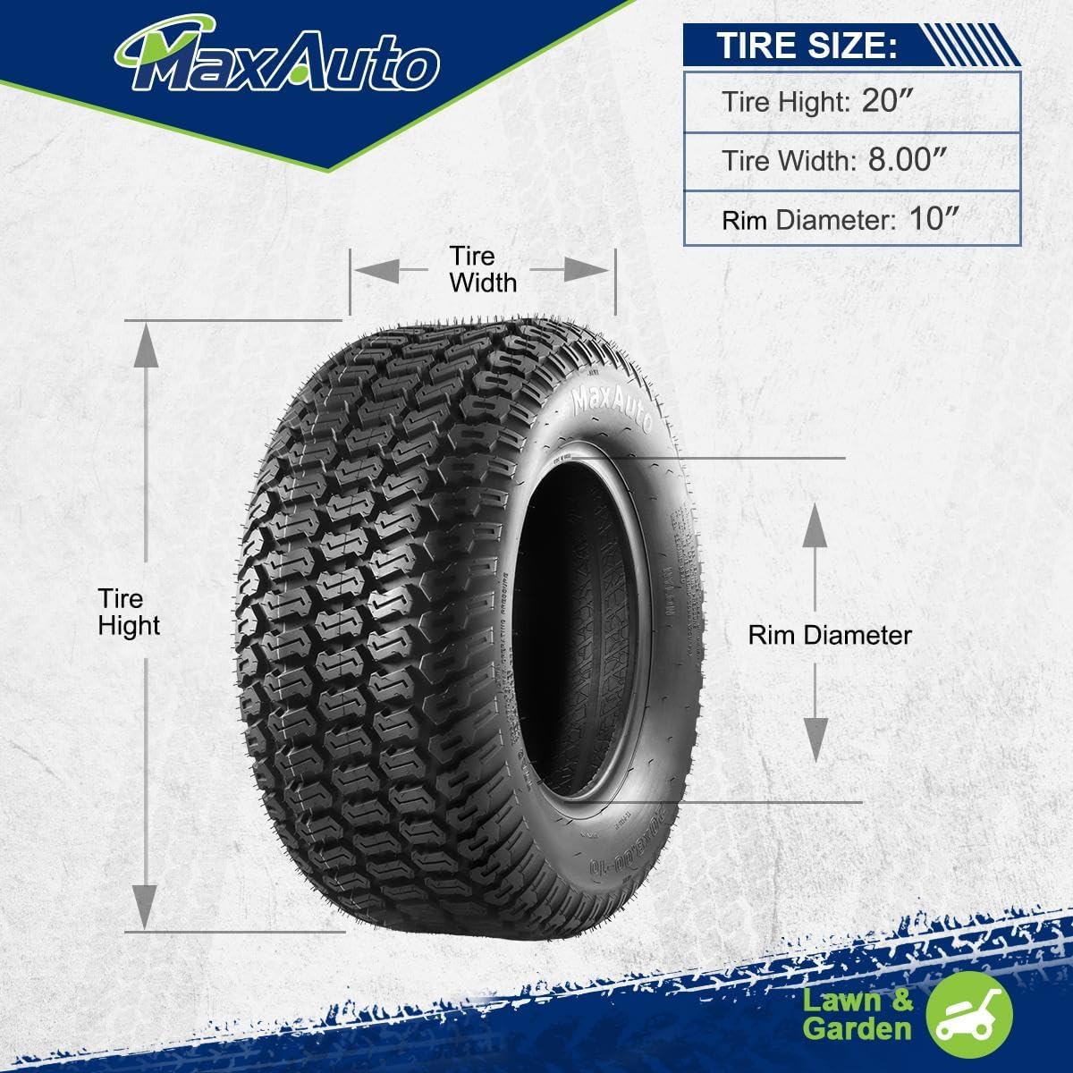 MaxAuto Fox V2 20x8.00-10 Tubeless Lawn & Garden Tractor Tire Set of 2, 4PR Turf Tread Replacement for Riding Mowers, NHS