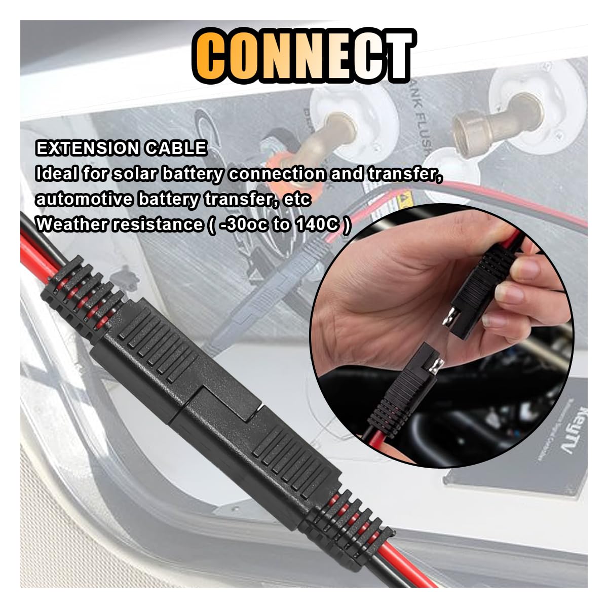 5 Cavi SAE A Sconnessione Rapida 10 Gauge – Connettori A 2 Pin Per Auto, Moto, Barca, Pannelli Solari, 30.5cm
