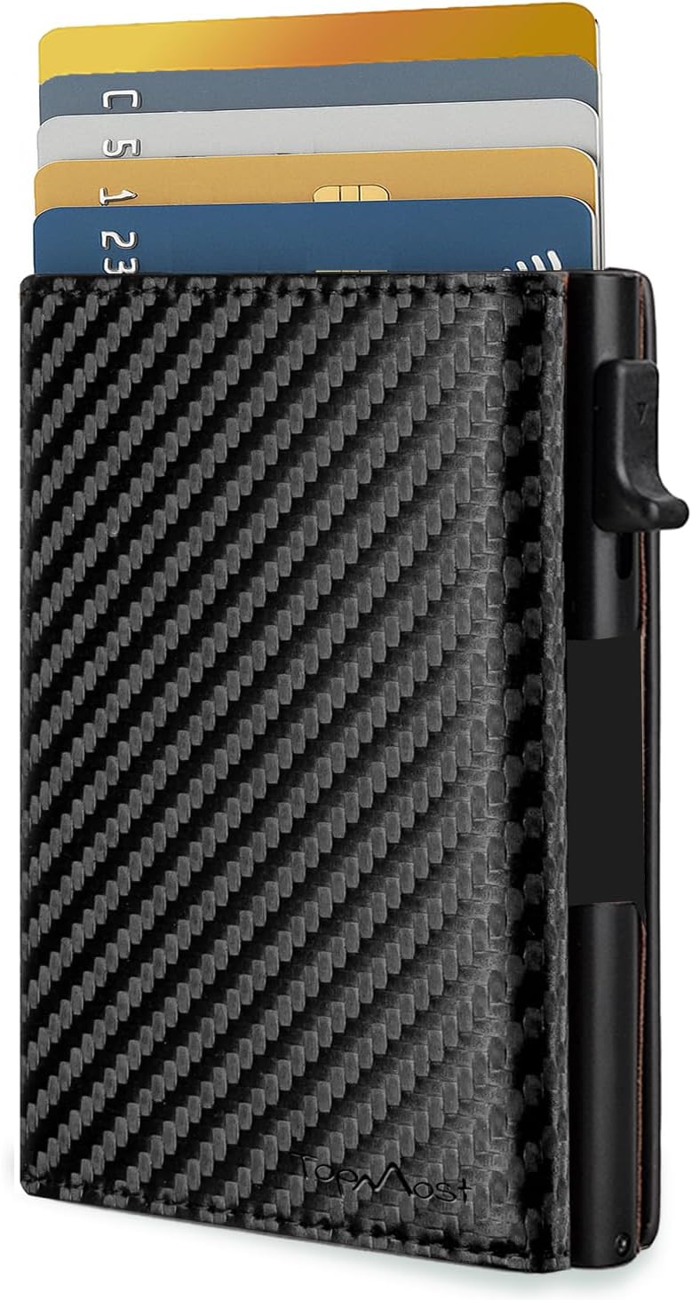 TopMost Genuine Leather Pop Up Wallet for Men, Credit Card Holder, RFID Blocking Ridge Wallets for Men with ID Window, Slim, Minimalist, 5-9 Card Capacity & Cash Slot
