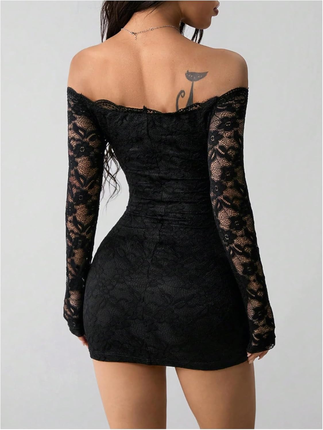 Floerns Women's Off The Shoulder Bodycon Dress Lace Long Sleeve Party Mini Dresses - Image 2