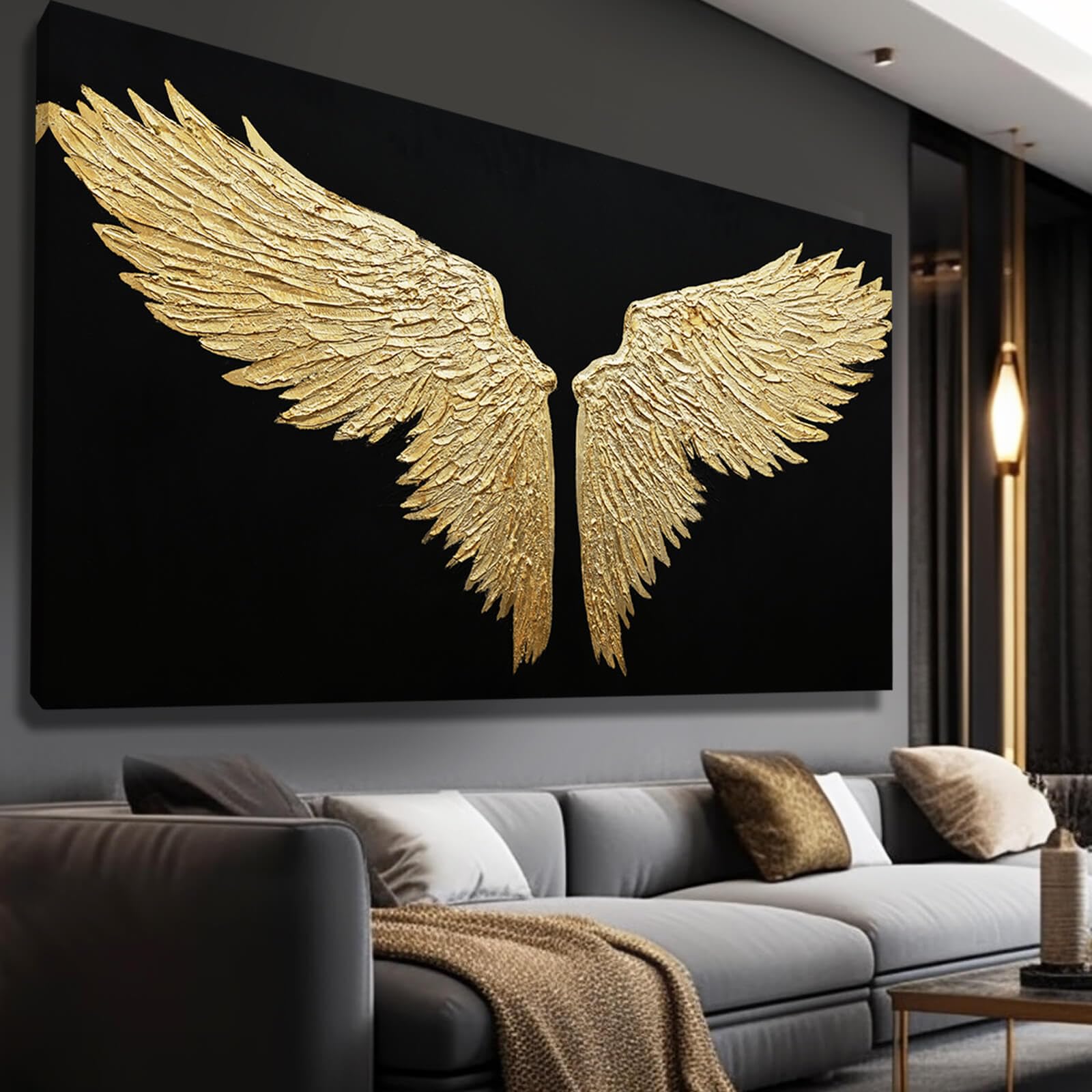 NBAODAN Large Canvas Art Black Abstract Wall Decor Gold Bird Painting Modern Wall Art for Office Minimalist Home Decor Artwork for Living Room 29x58