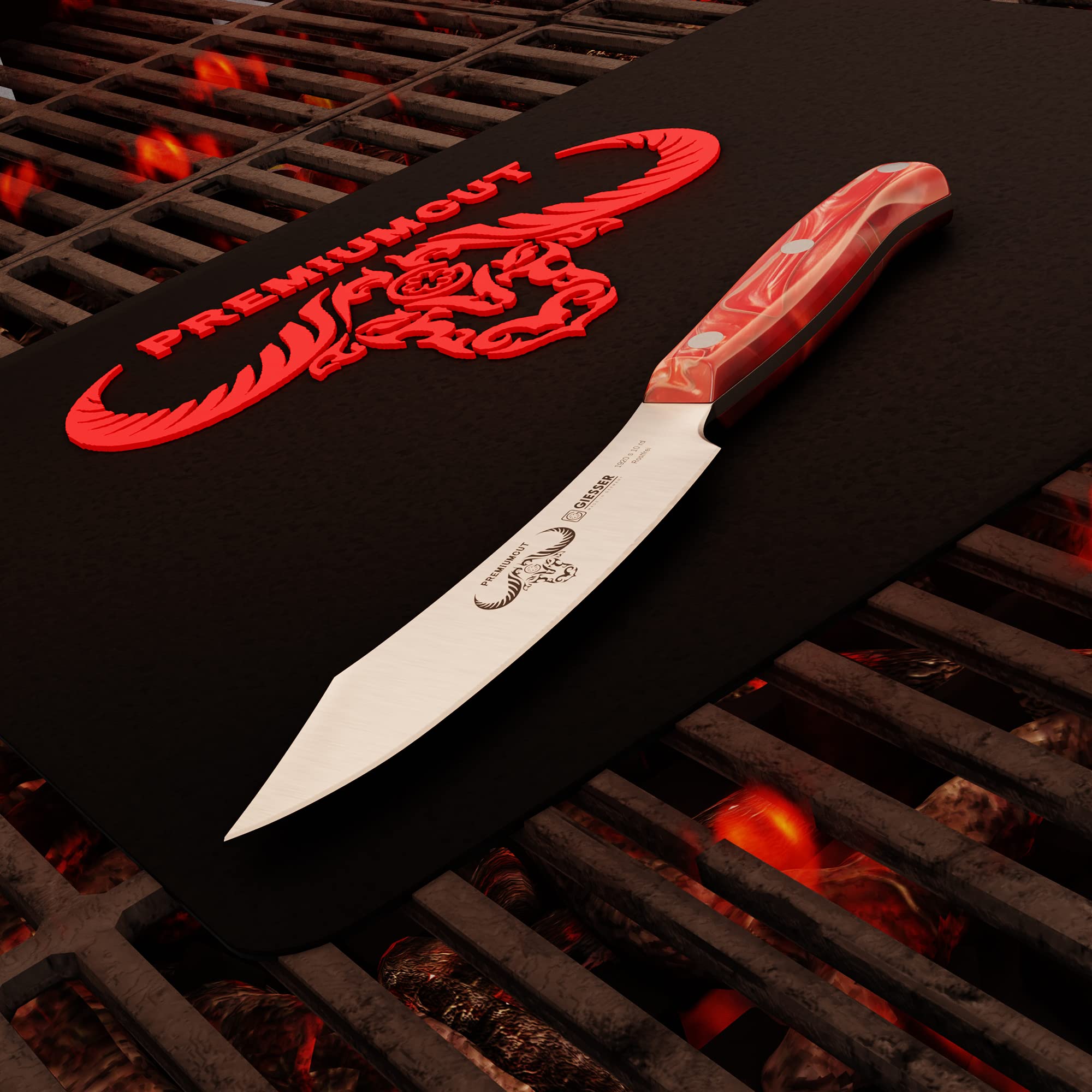 Giesser seit 1776 - Made in Germany - Spickmesser 10 cm Red Diamond, PremiumCut Office No 1, Officemesser Acryl rot, rostfrei, deutsches scharfes Messer