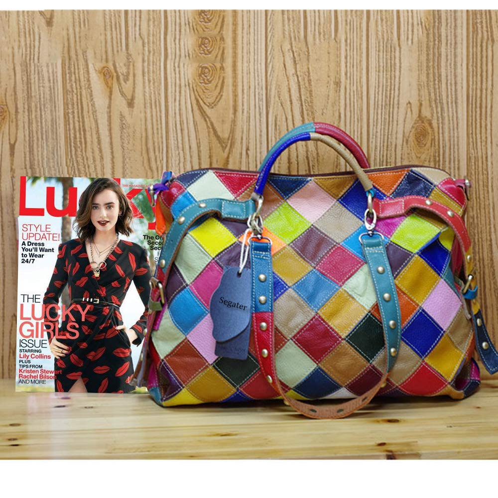 Damen Multicolor Einkaufstasche Rind Leder-Handtaschen Bunte Patchwork 2019 NEU TOP Bewertet Große Umhängetasche Hobo Taschen (Zufällig Mehrfarbig)