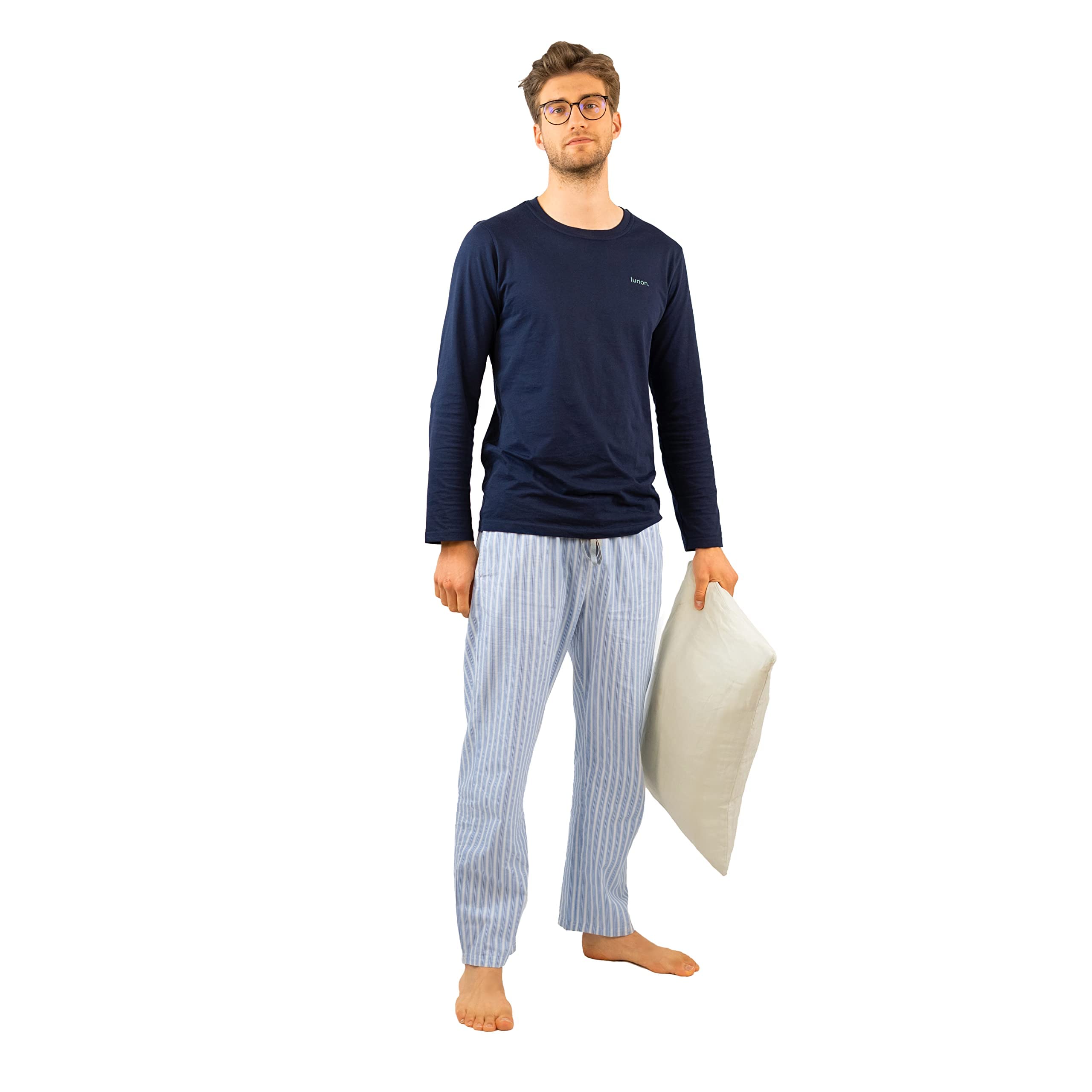 lunon Men's Long Pyjamas | With Gift Packaging | Pyjama Set, 100% Cotton, Long Sleeve, Pijama for Men, Timeless Design, Suitable for Winter and Summer (2-Piece Set)-picture-30