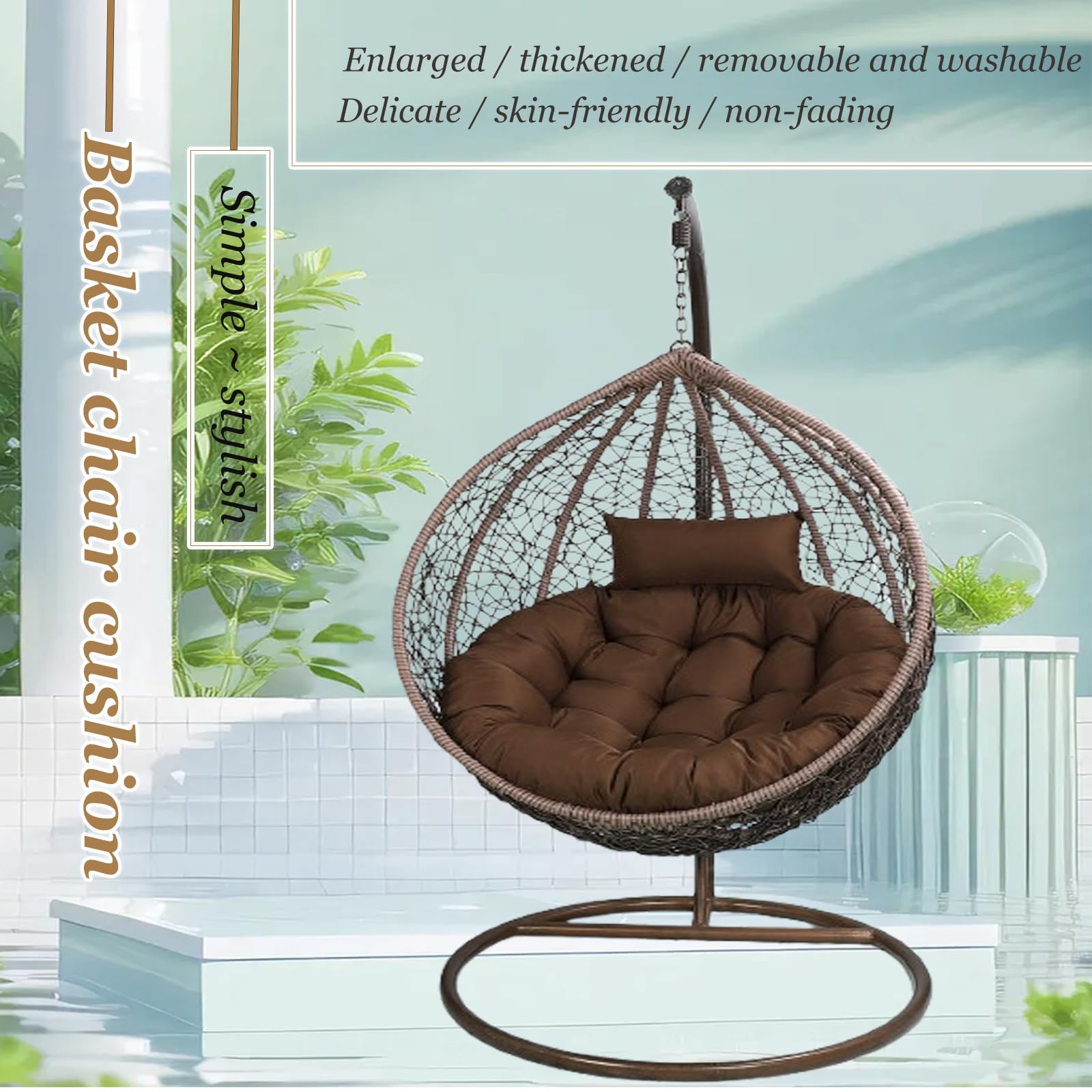 Egg Chair Cushion Swing Hanging Chair Cushion Thicken Thick Hanging Basket Chair Bench Cushion Pad Rattan Cushion for Garden Outdoor Indoor Patio (Only Cushion),Offwhite,110CM