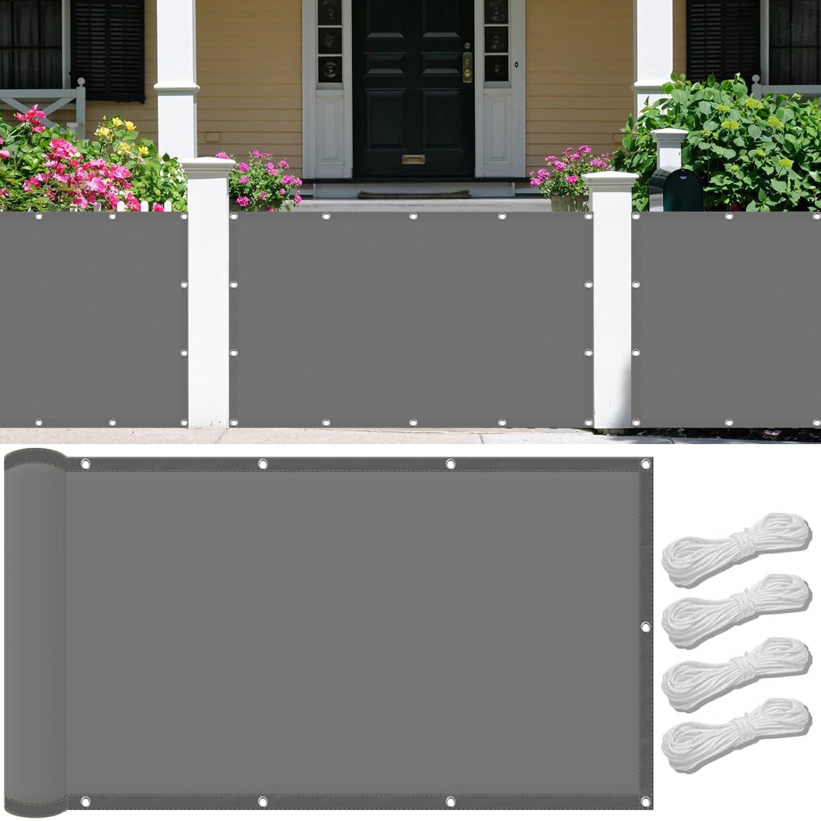 Tenda A Vela Parasole Rettangolare HDPE 125x240 Cm - Protezione Solare 90%, Traspirante, Anti-UV - Grigio Chiaro Con Corda E Fascette