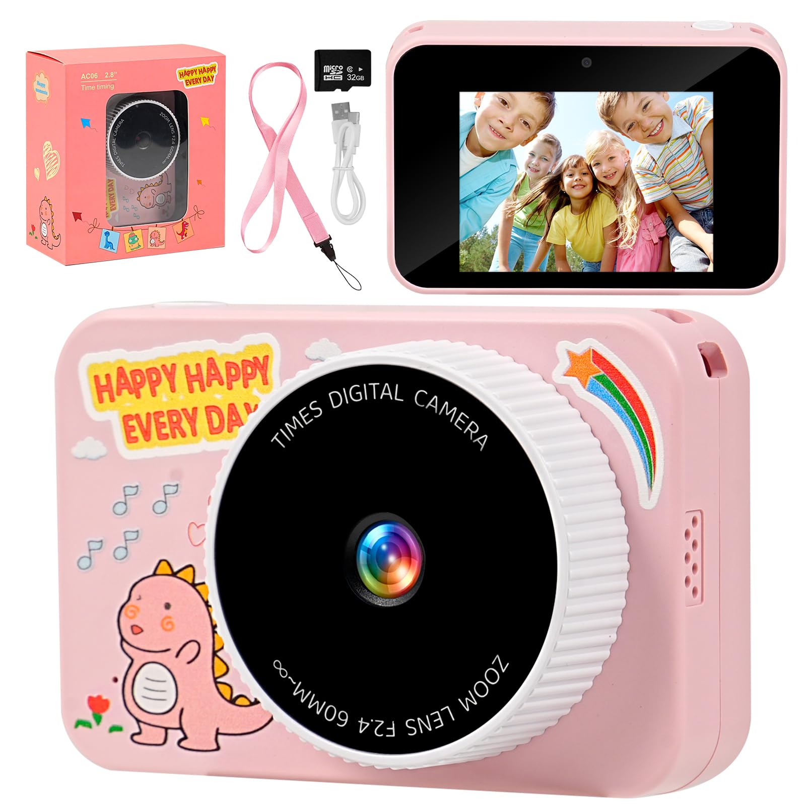 Toys Camera for Kids Age 3-12,Touchscreen Version Cute Selfie Video Camera, Support WiFi Connection Transmission,Best Chritmas Birthday Festival Gift for Kids,32GB SD Card Included,Pink