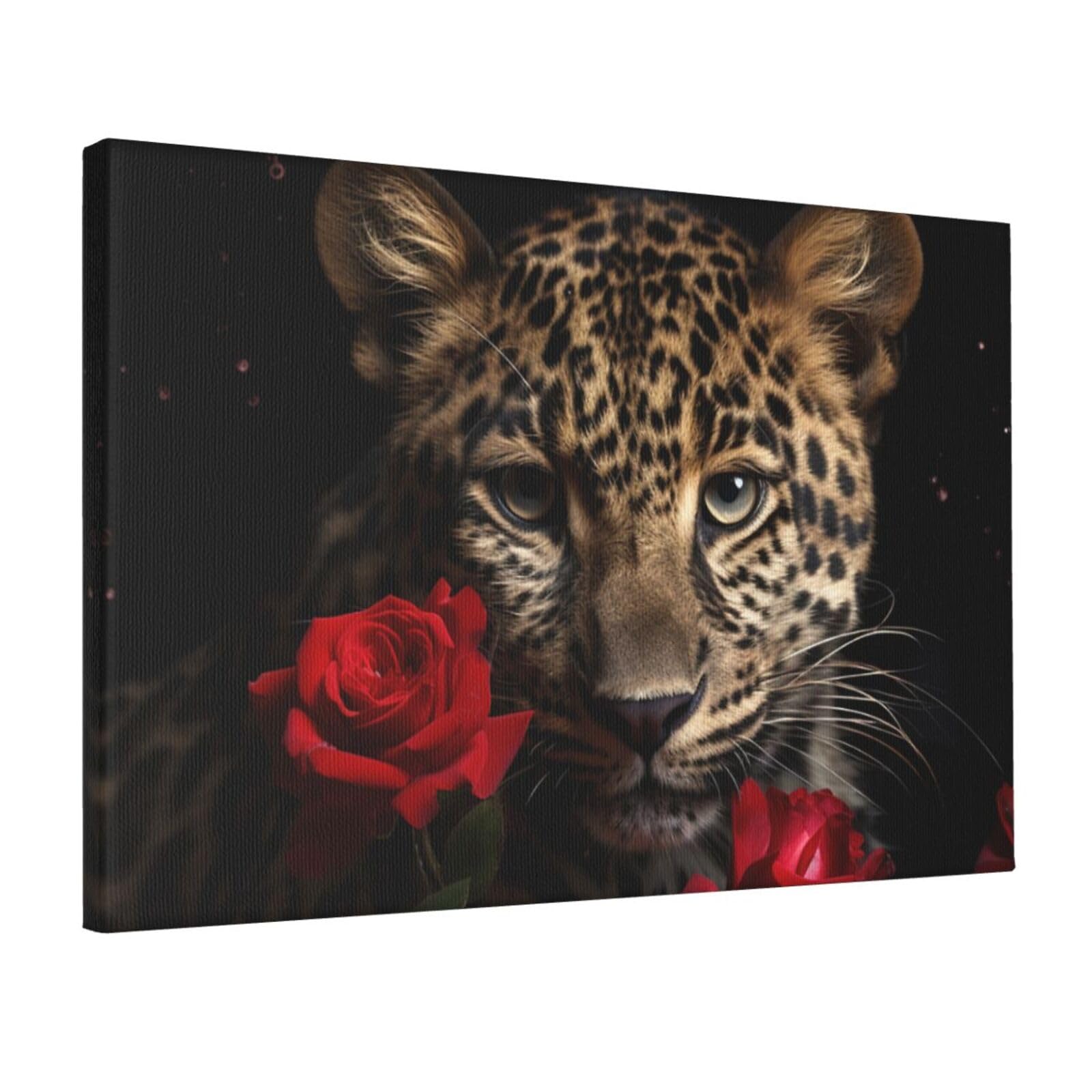 KLOPH Rose Leopard Canvas Wall Art for Living Room 12"x18" Modern Artwork Painting for Bathroom Hanging Canvas Prints Aesthetic Wallart for Bedroom Kitchen Office Wall Decor