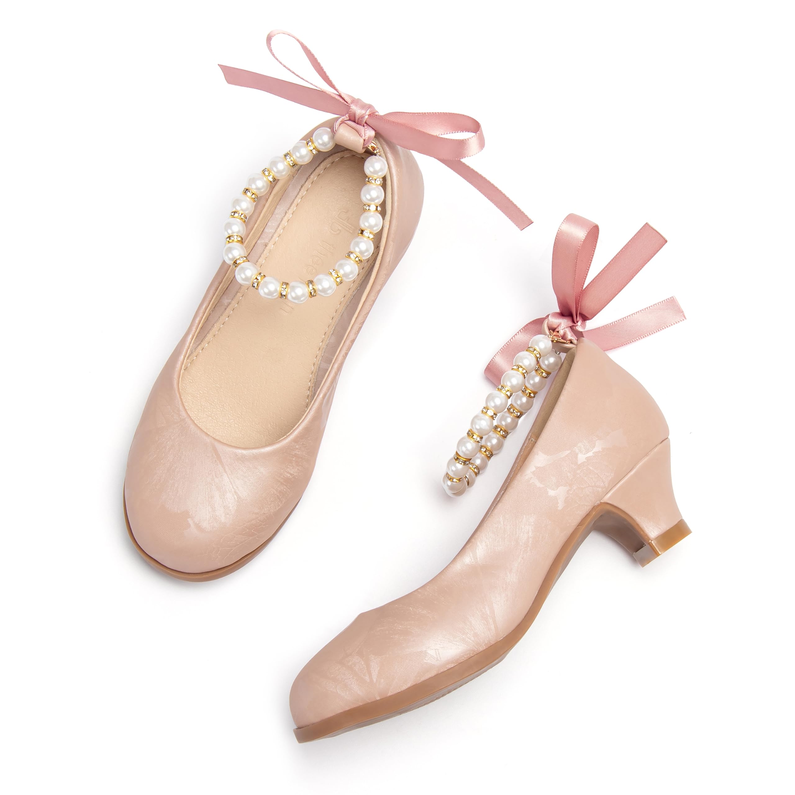 THEE BRON Girls Low Heel Dress Shoes Mary Jane Party Wedding Flower Girl Pumps