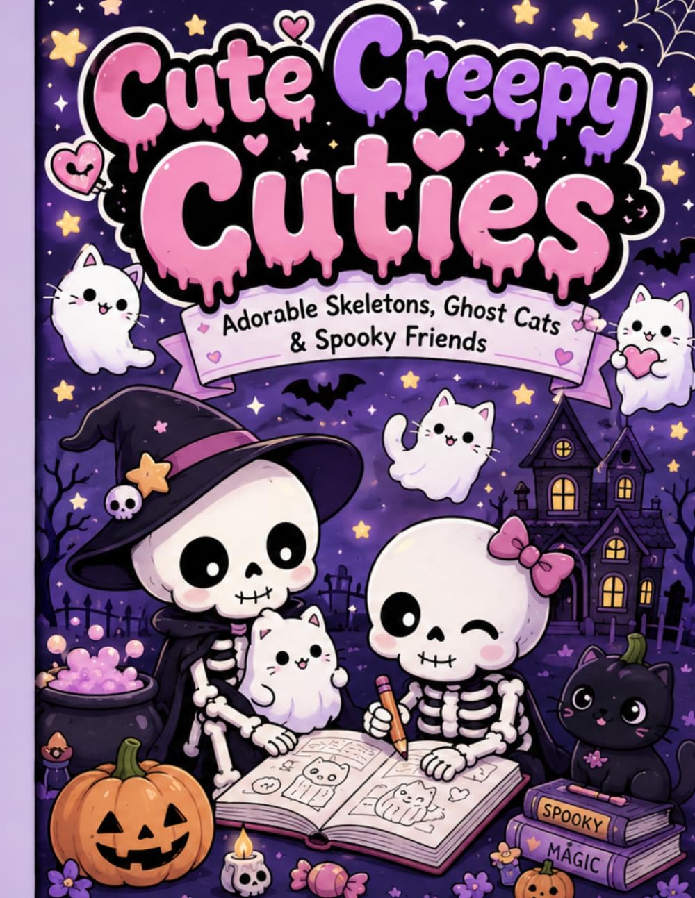 Cute Creepy Cuties: Adorable Skeletons, Ghost Cats & Spooky Friends Coloring Book