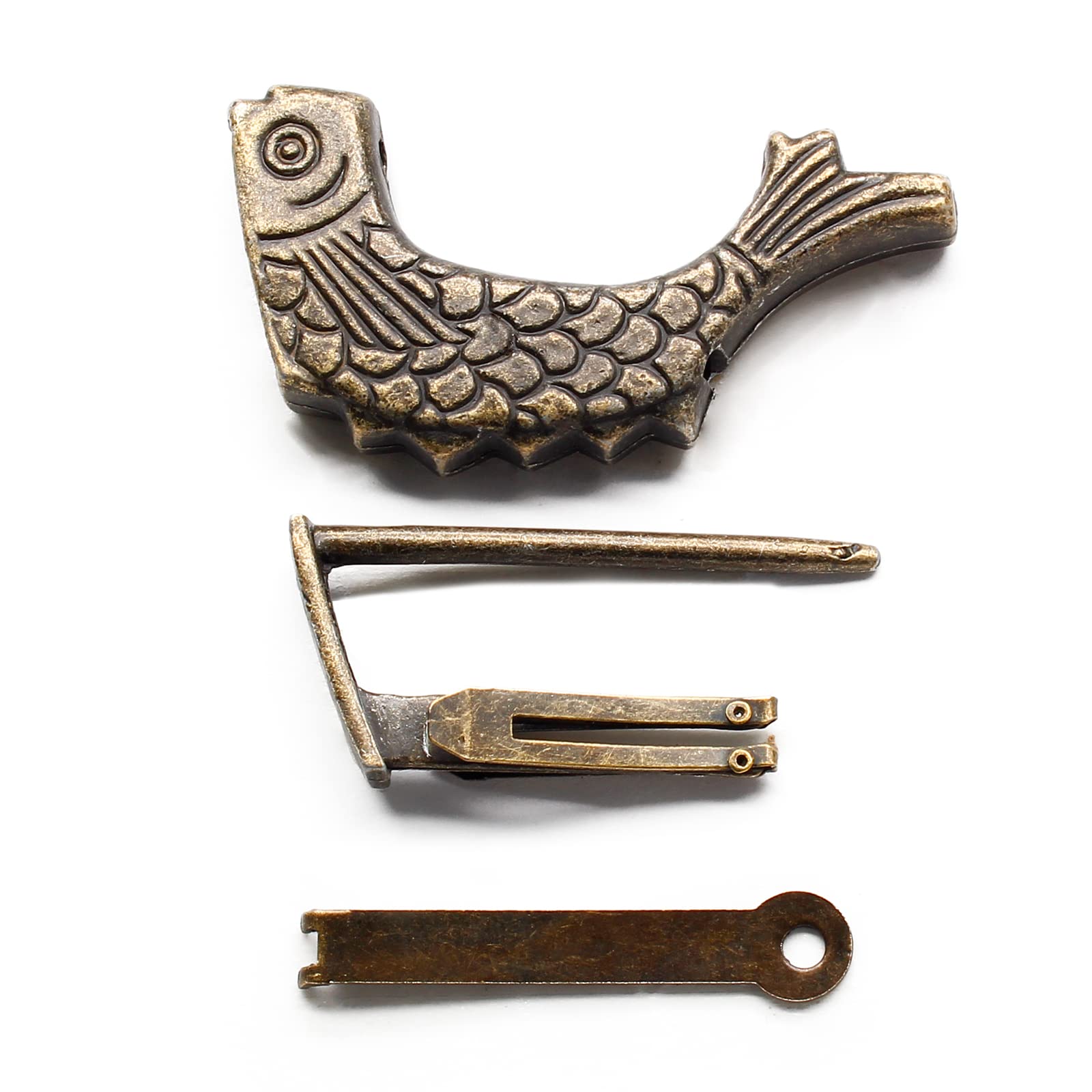 Bivethoi Vintage Fish Shaped Padlock, Bronze Antique Chinese Lock
