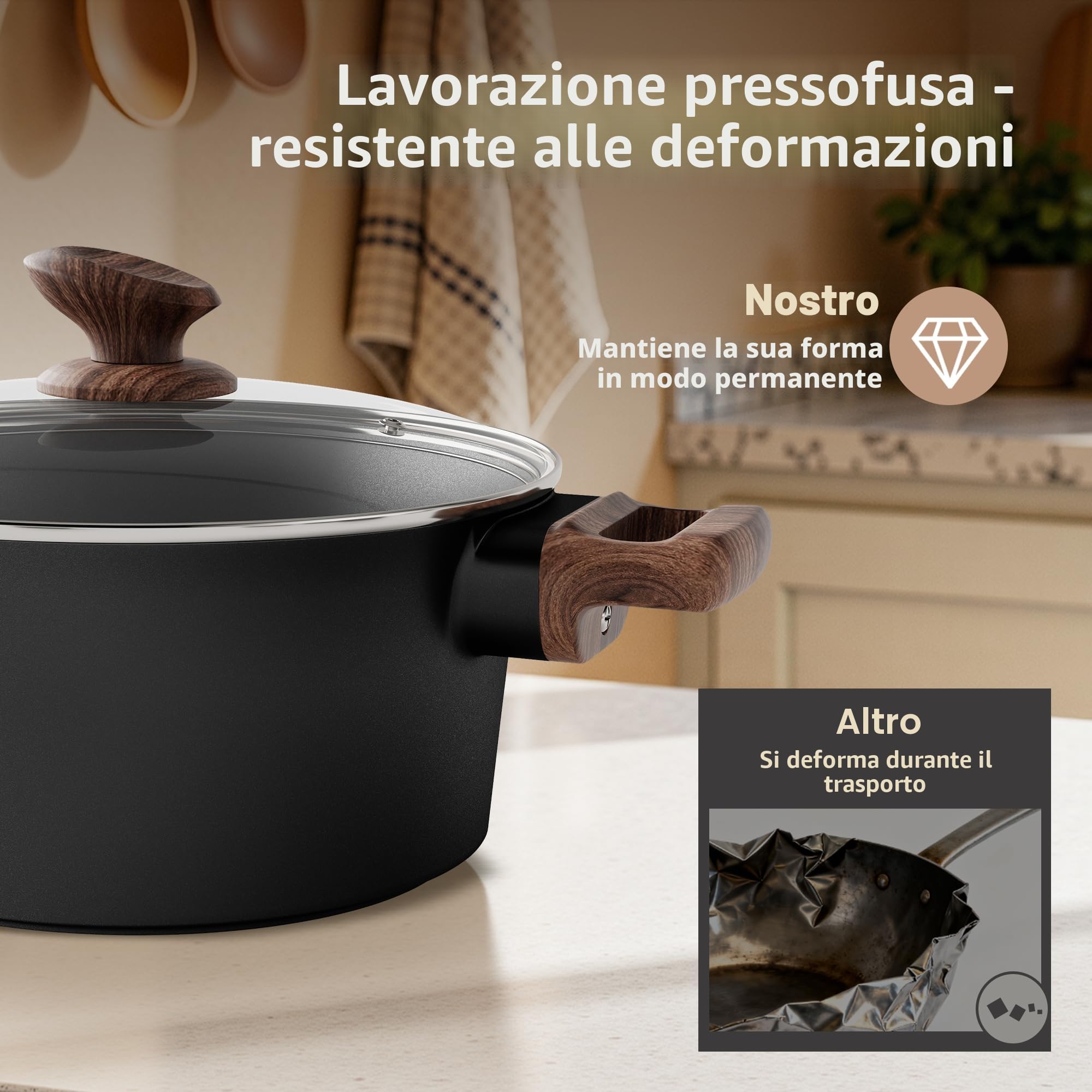 Kitchen Academy - Set di Pentole e Padelle a Induzione, in Ceramica, con Rivestimento Antiaderente, in Alluminio, Set di Pentole Antiaderenti con Coperchio 2 Utensili in Silicone (Nero, 10 pezzi)