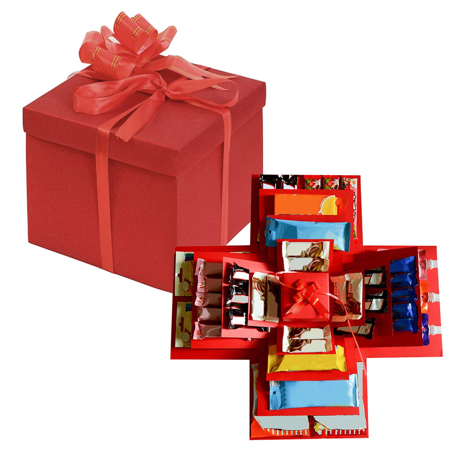 KMDZDZGS 5-Layer Explosion Gift Box, DIY Creative Exploding Gift Box, Candy Box, Handmade Surprise Box for Christmas Anniversary Birthday Valentine's Day and Wedding (Red) — image 1