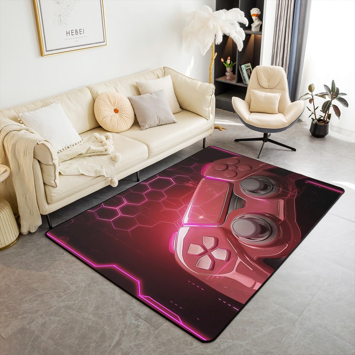 Loussiesd Różowa mata podłogowa dla graczy 100 * 150 cm dla dzieci o strukturze plastra miodu luksusowy geometryczny dywanik dla chłopców dziewcząt nowoczesny kontroler konsoli do gier dywaniki do