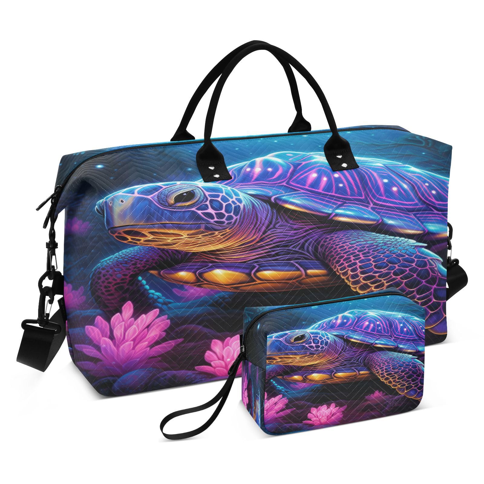 Purple Fancy Sea Turtle Sports Swim Gym Bag Weekender Duffel Travel Bags Handbag with Makeup Storage Bag for Girls Men