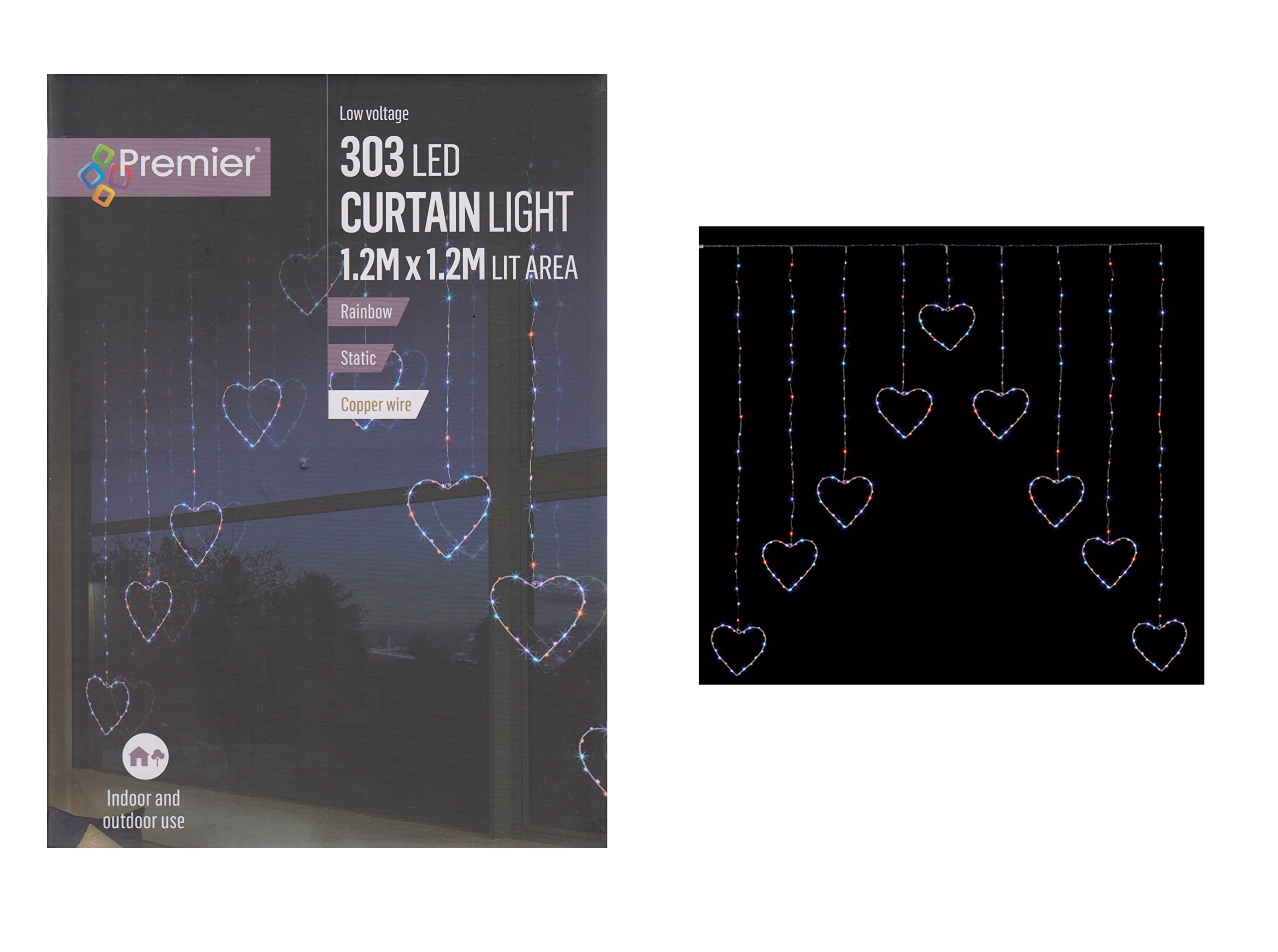 Outdoor Christmas Lights Decorative Xmas Hanging Rainbow Hearts String 339 LED