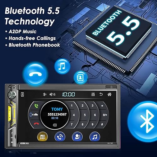 Vista 3 de Estéreo de coche Bluetooth de doble din: receptor de audio de coche con pantalla táctil LCD de 7 pulgadas - Mirrorlink MP5 Radio para coche con AM