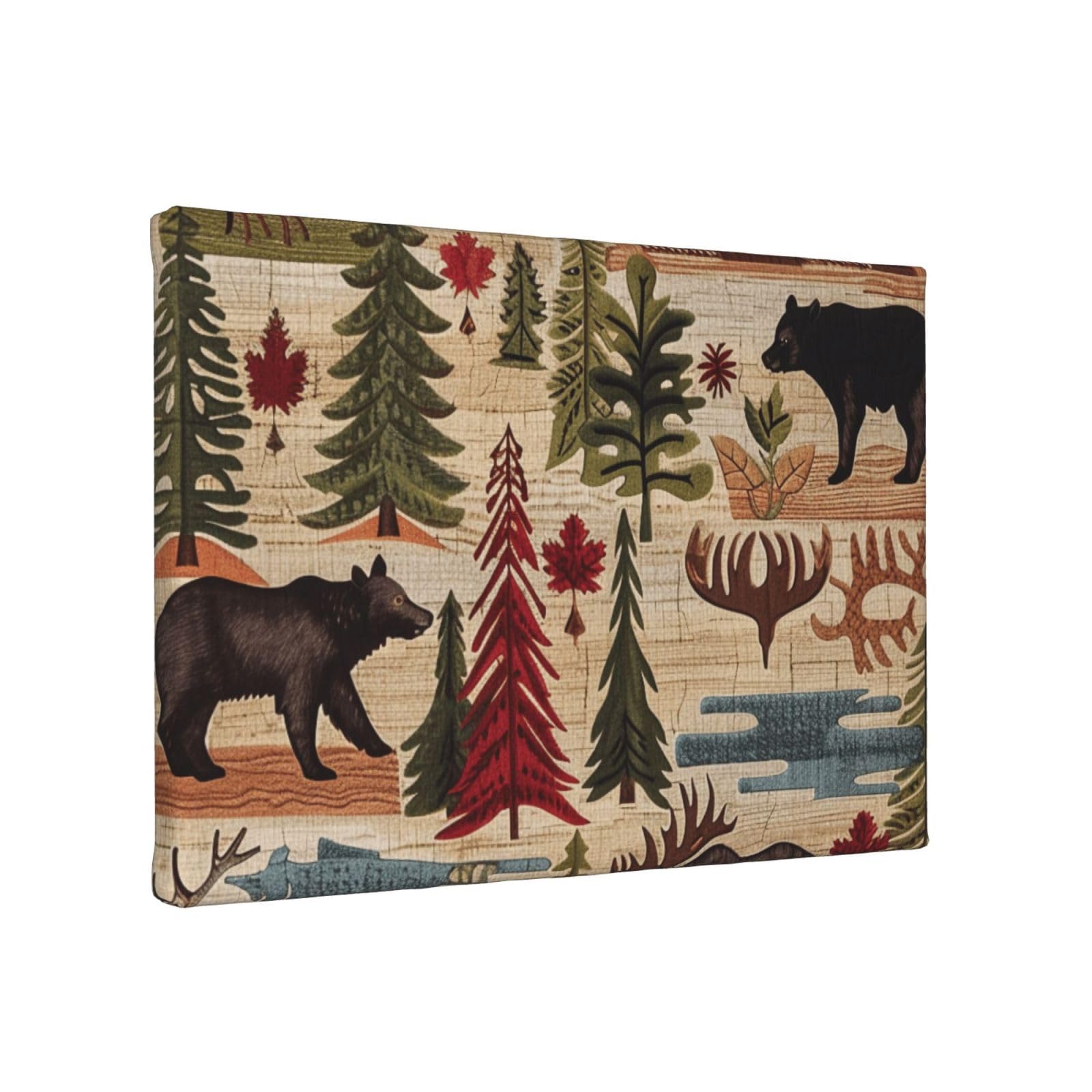 YKLJG Tree Bear Deer Printed Wall Art Canvas Painting 30x20 CM Wooden Framed Picture Painting Artwork Prints for Bedroom Kitchen Home Office Decor