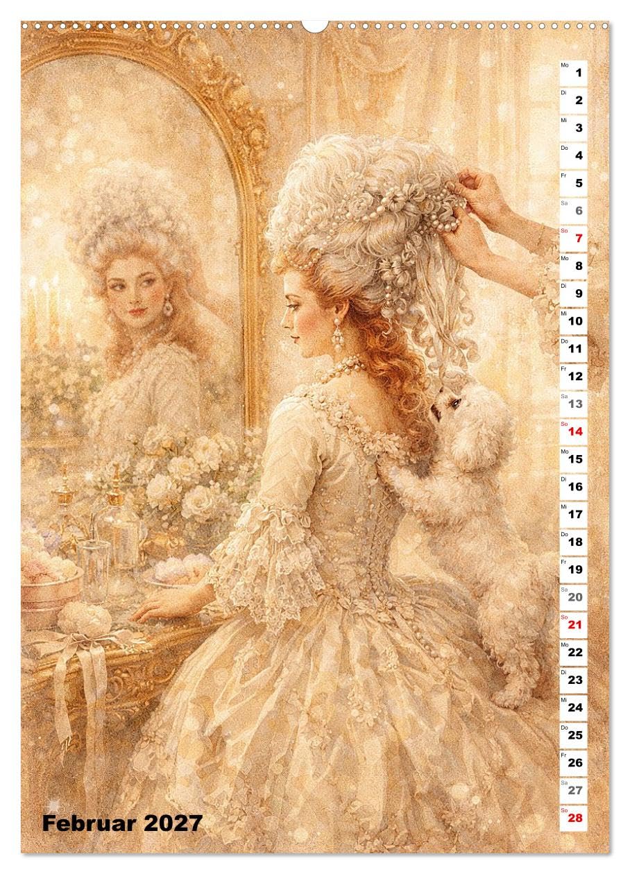 Glanz des Rokoko (hochwertiger Wandkalender 2027 DIN A2 hoch), Kunstdruck in Hochglanz: Edle Damen und ihre kleinen Begleiter (CALVENDO Tiere)