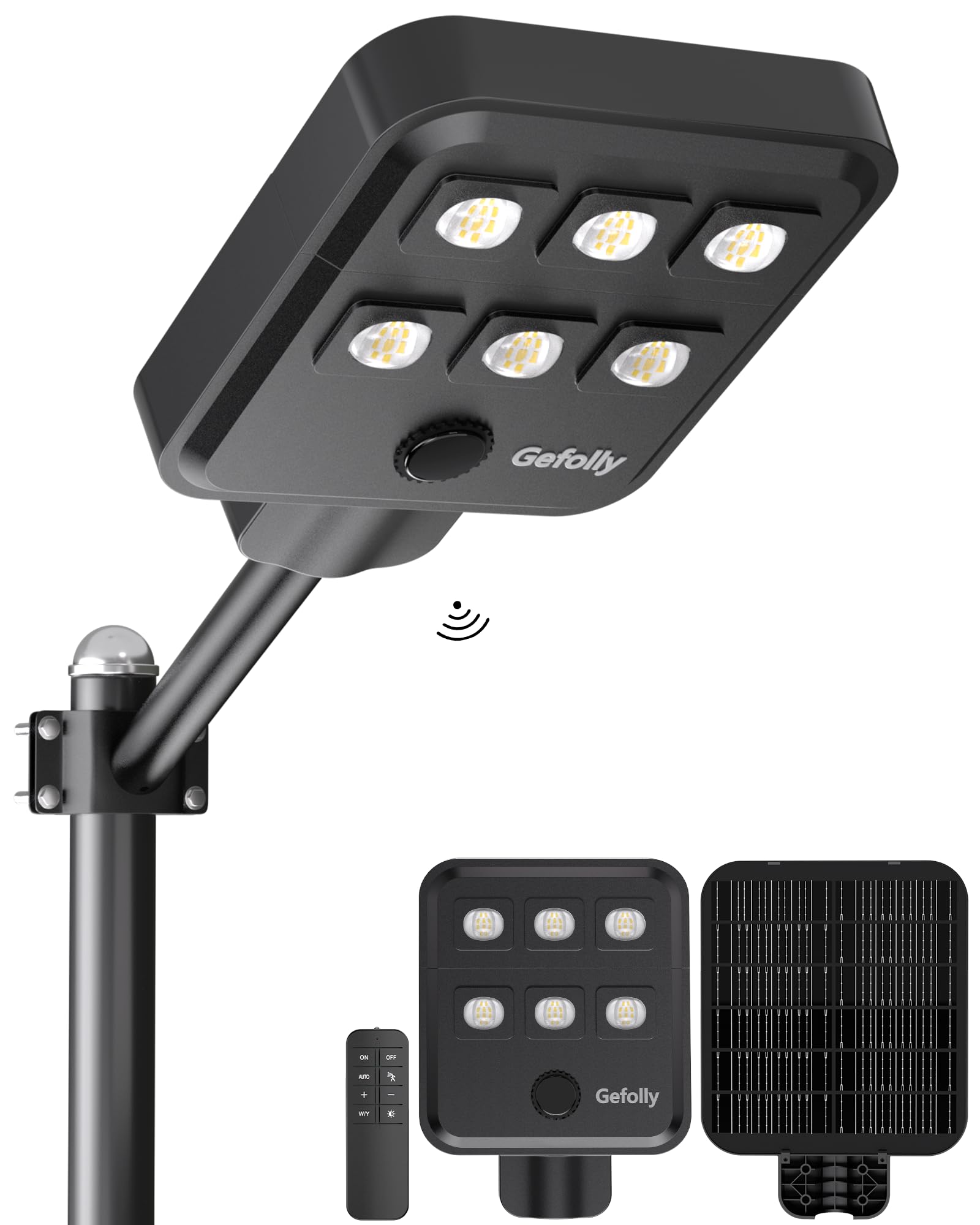 Gefolly G-5000W Lampione Solare Led Esterno con Telecomando, IP67 Impermeabile Lampioni Solari con Sensore di Movimento, 6500K Lampioni da Giardino Esterno per Garage Strada