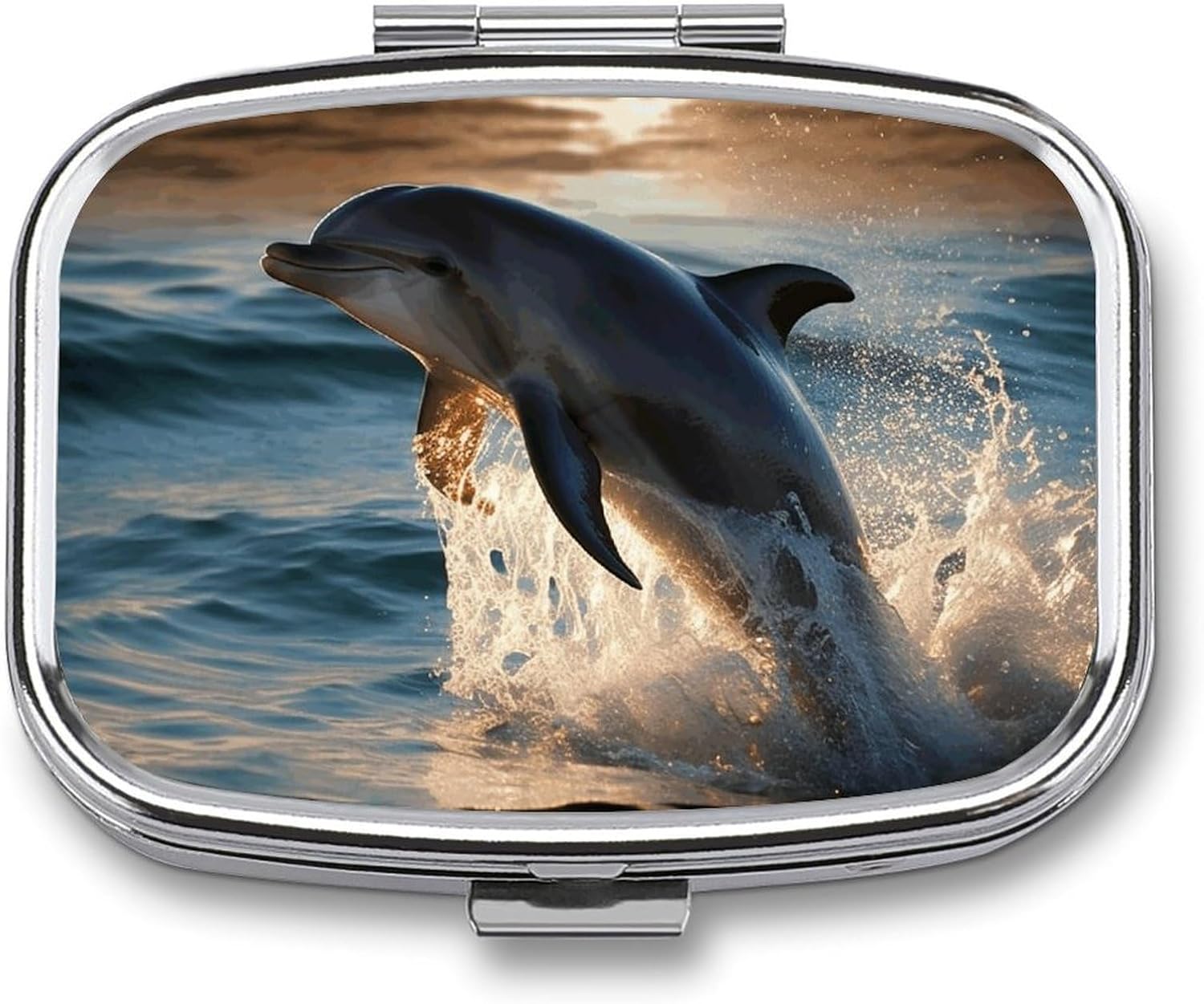 Beautiful Dolphin Square Pill Case, Metal Pill Organizer