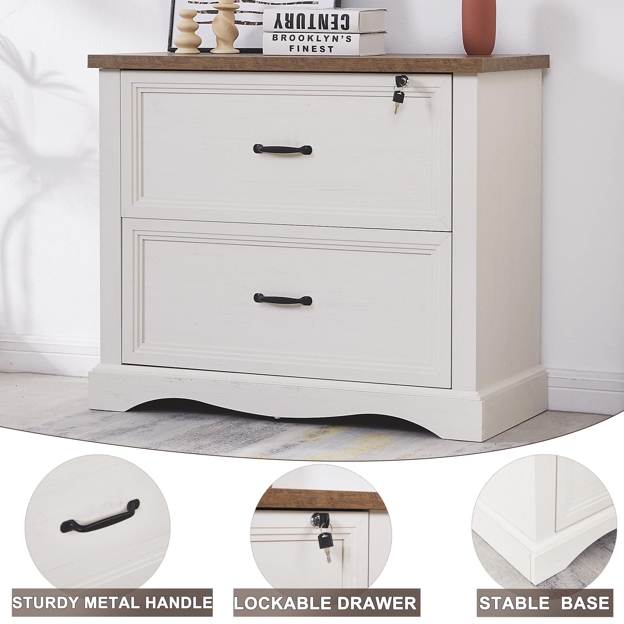 Cajonera de Oficina, Cajonera de Escritorio con 2 Cajones, File Cabinet Archivador Lateral con cajón Superior con Cerradura para Oficina en casa, Compatible con tamaño Carta, Legal y A4