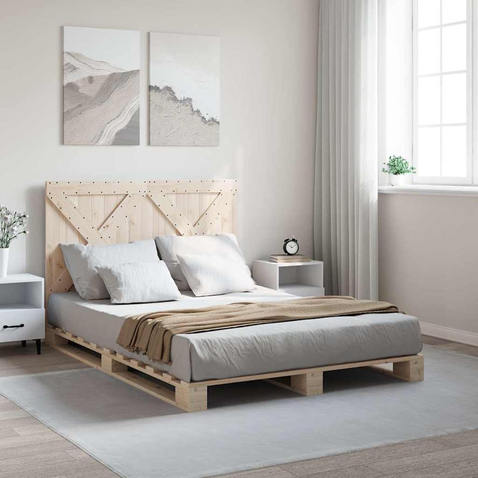 WGYHOME Cama de Madera Maciza 140 x 200 cm con listones resistentes – Madera de pino macizo de 20 mm, Muebles de Dormitorio para Parejas