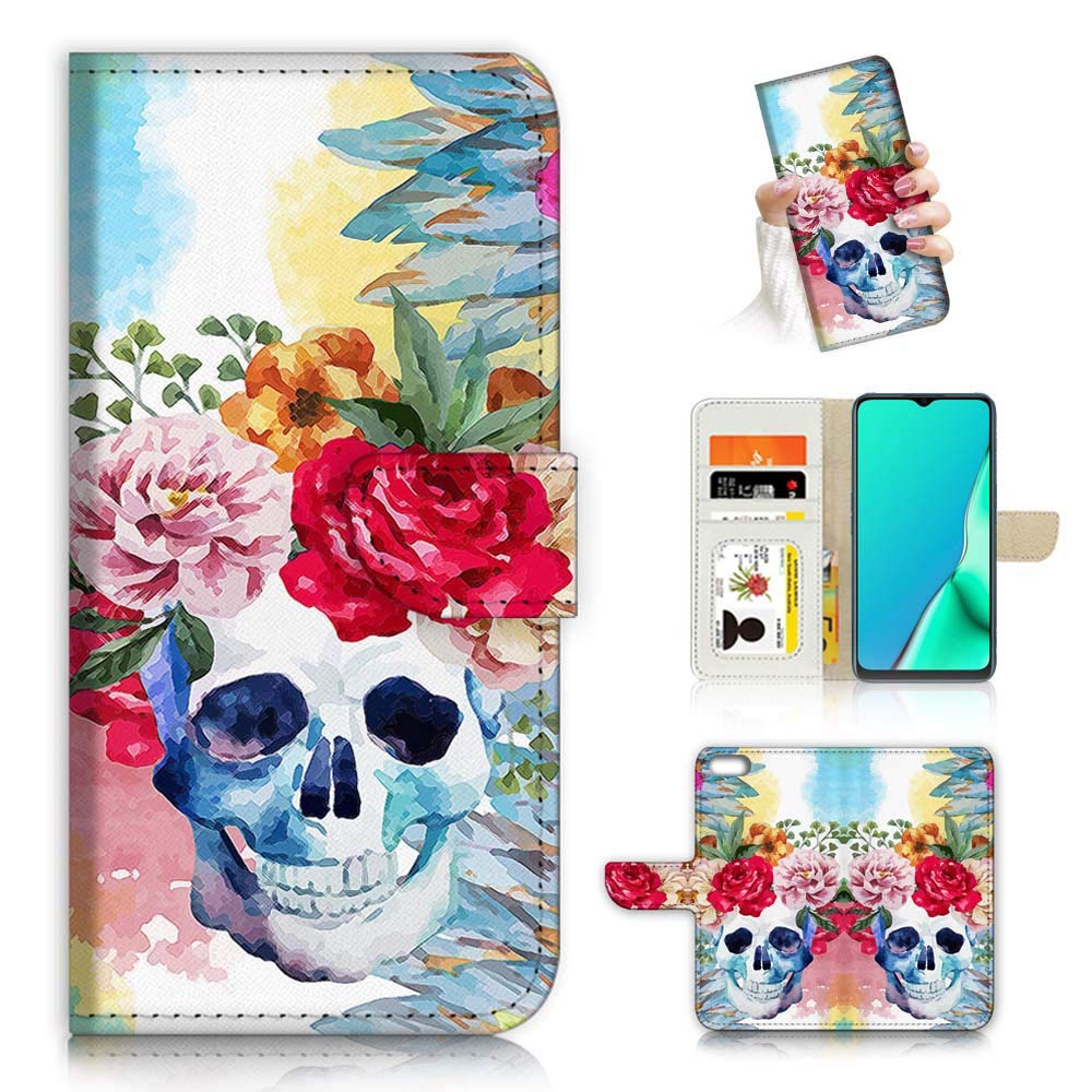 for iPod 7, iPod 6, iPod Touch 7th, 6th Generation, Designed Flip Wallet Case Cover, A21816 Day of The Dead Sugar Skull 21816