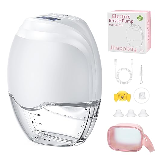 Sacaleches Electrico, Jheppbay Sacaleches Manos Libres con Función Pausa con 3 Modos y 12 Niveles, Actualizado Extractor de Leche extracción de leche eficaz, con Brida 17/19/21/27mm (Blanco)