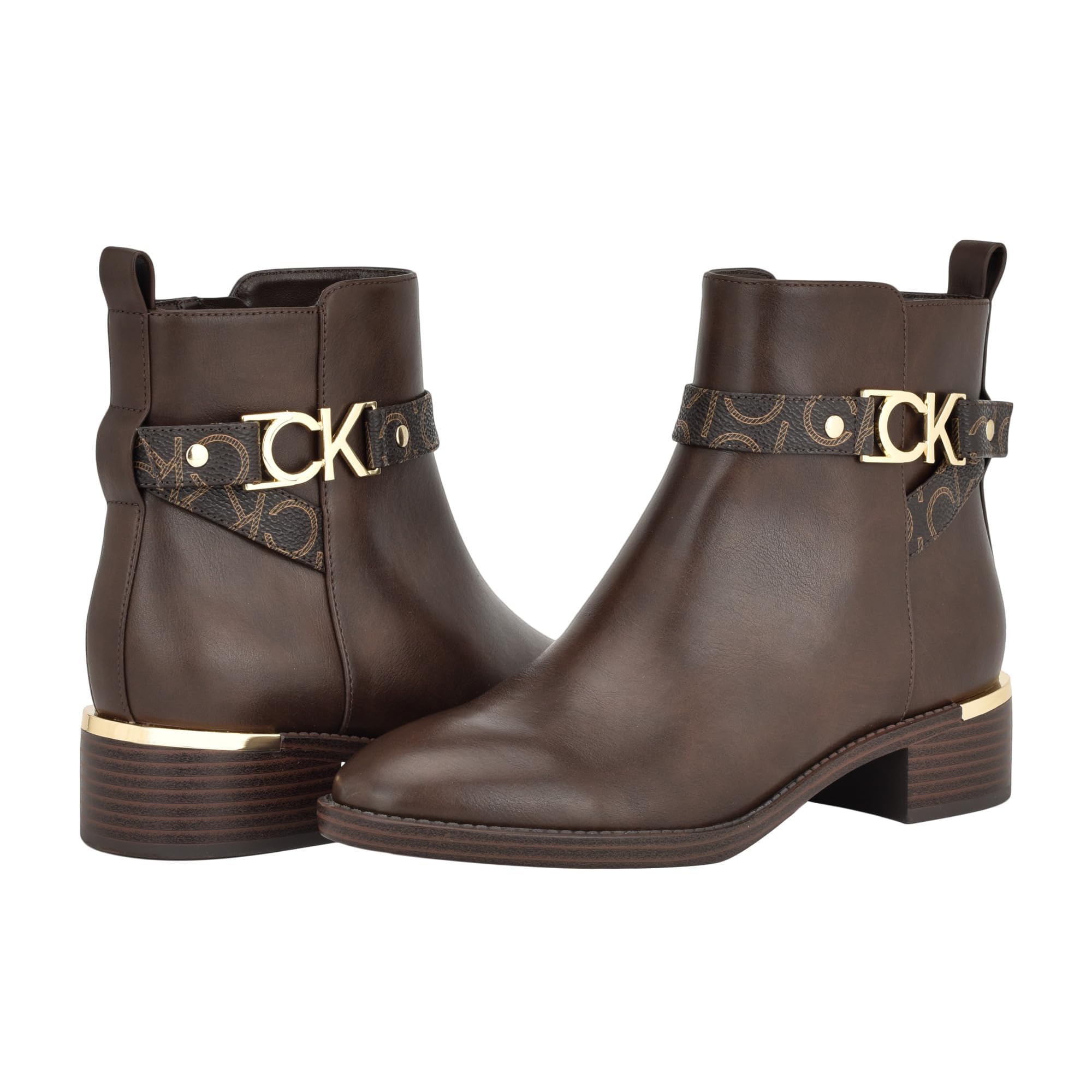 Calvin Klein Women's Dhara Ankle Boot, Dark Brown Logo 200, 3.5 UK