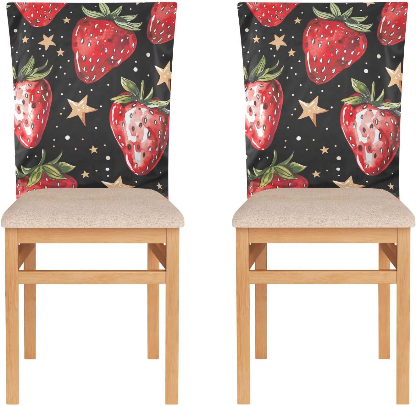 ALAZA Vintage Strawberry and Stars Chair Back Cover Set of 6, Washable Reusable Removable Chair Slipcovers Decorative Chair Cover for Home Kitchen Wedding Party