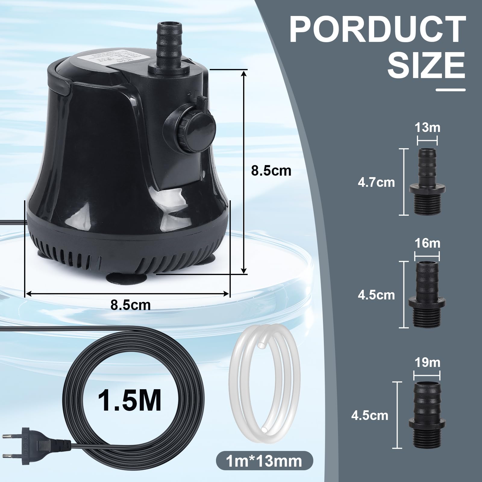 EFUTURETIME Pompa per Acquario 25W 800l/H Pompa Acqua Sommergibile Silenziosa con 1m Tubo Flessibile 3 Ugelli, Pompa per Laghetto Fontana da Interno per Giardini Piscina Idroponica Acquari