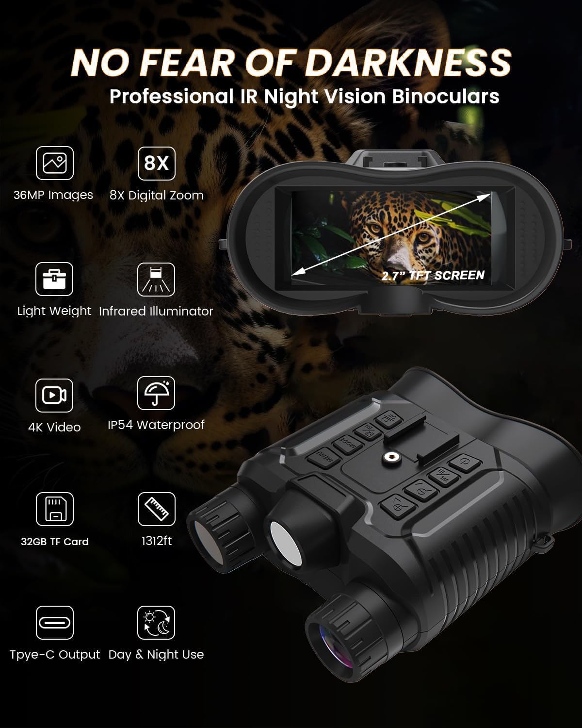 SUZLAZYR Night Vision Goggles Head Mounted, Rechargeable Hands Free Night Vision Binoculars Military Tactical, 1312FT Infrared Nightvision Goggles for Helmet, 8X Digital Zoom, Include 32GB SD Card