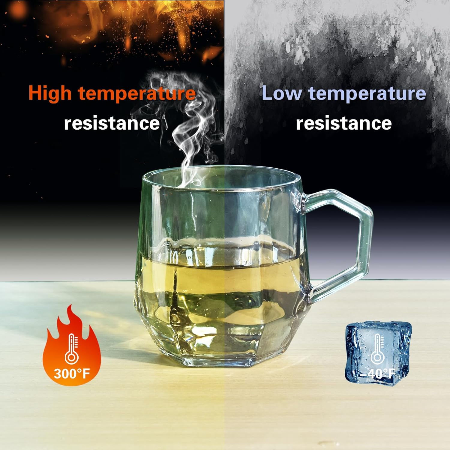 Clear Coffee Mugs Set of 4 with Handle, Glass Coffee Cups Set for Hot/Cold,10oz Glass Tea Cups for Latte, Cappuccino, Espresso Coffee, Tea, Hot Beverage (Smoke Gary)