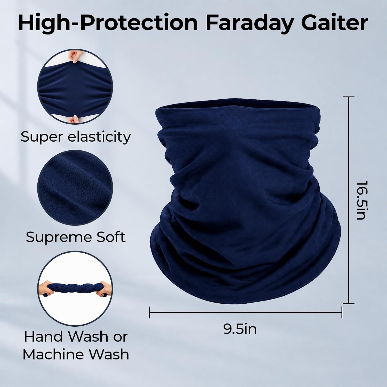 NIULAFR Silver Fiber Faraday Gaiter, E.M/F Protection Scarf, Convertible Faraday Hat & Face Cover, Shields Cell/WiFi/5G RF (Blue)